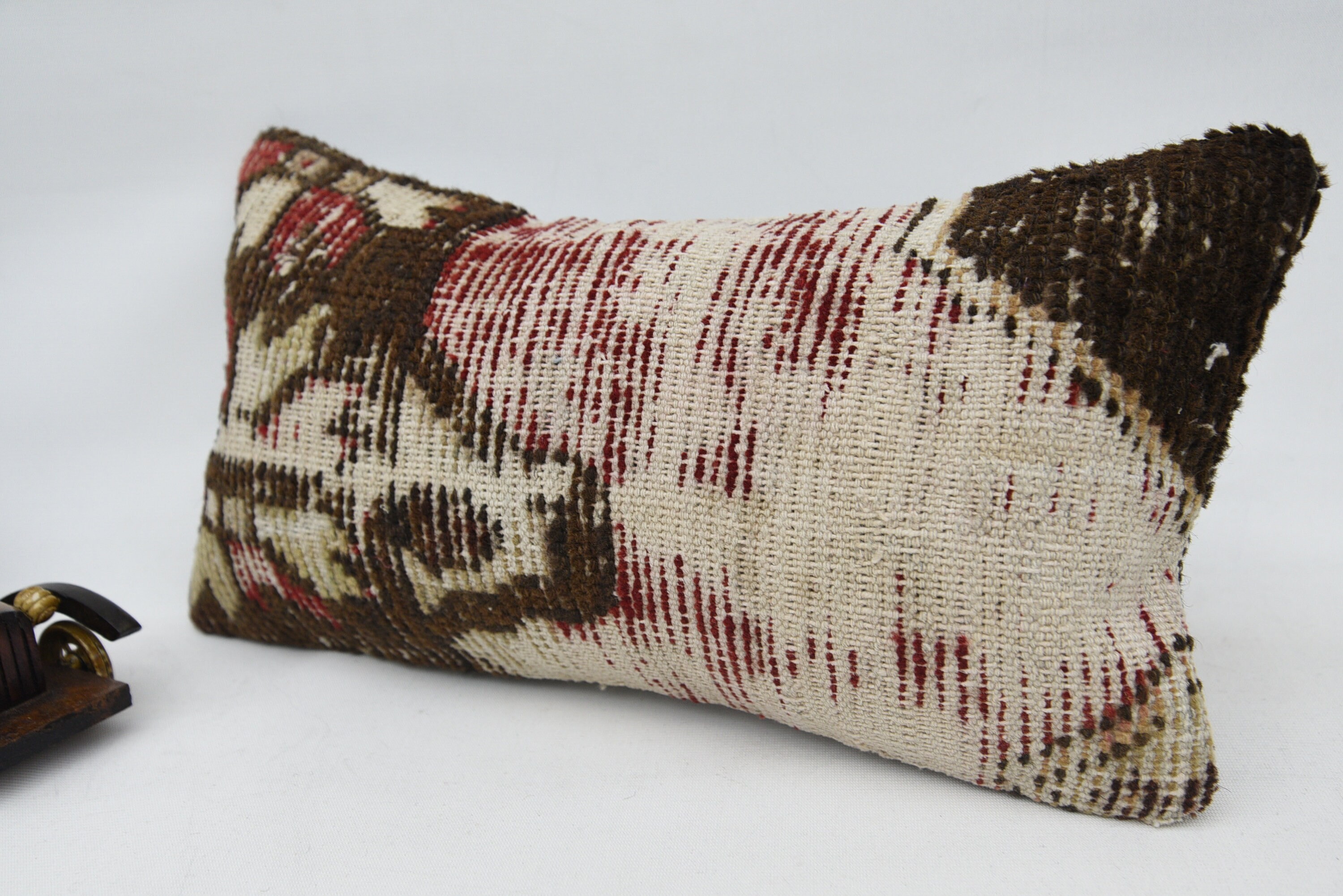 Turkish Corner Cushion, Kilim Pillow Cover, Ethnical Kilim Rug Pillow, Turkish Pillow, 8"x16" Brown Cushion Cover