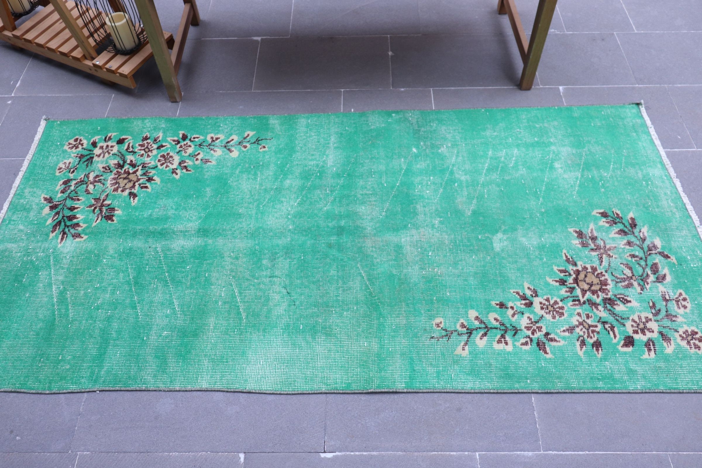 Kitchen Rugs, 3.1x6.5 ft Accent Rugs, Cool Rug, Vintage Rug, Nursery Rug, Turkish Rugs, Rugs for Entry, Bedroom Rug, Green Moroccan Rugs