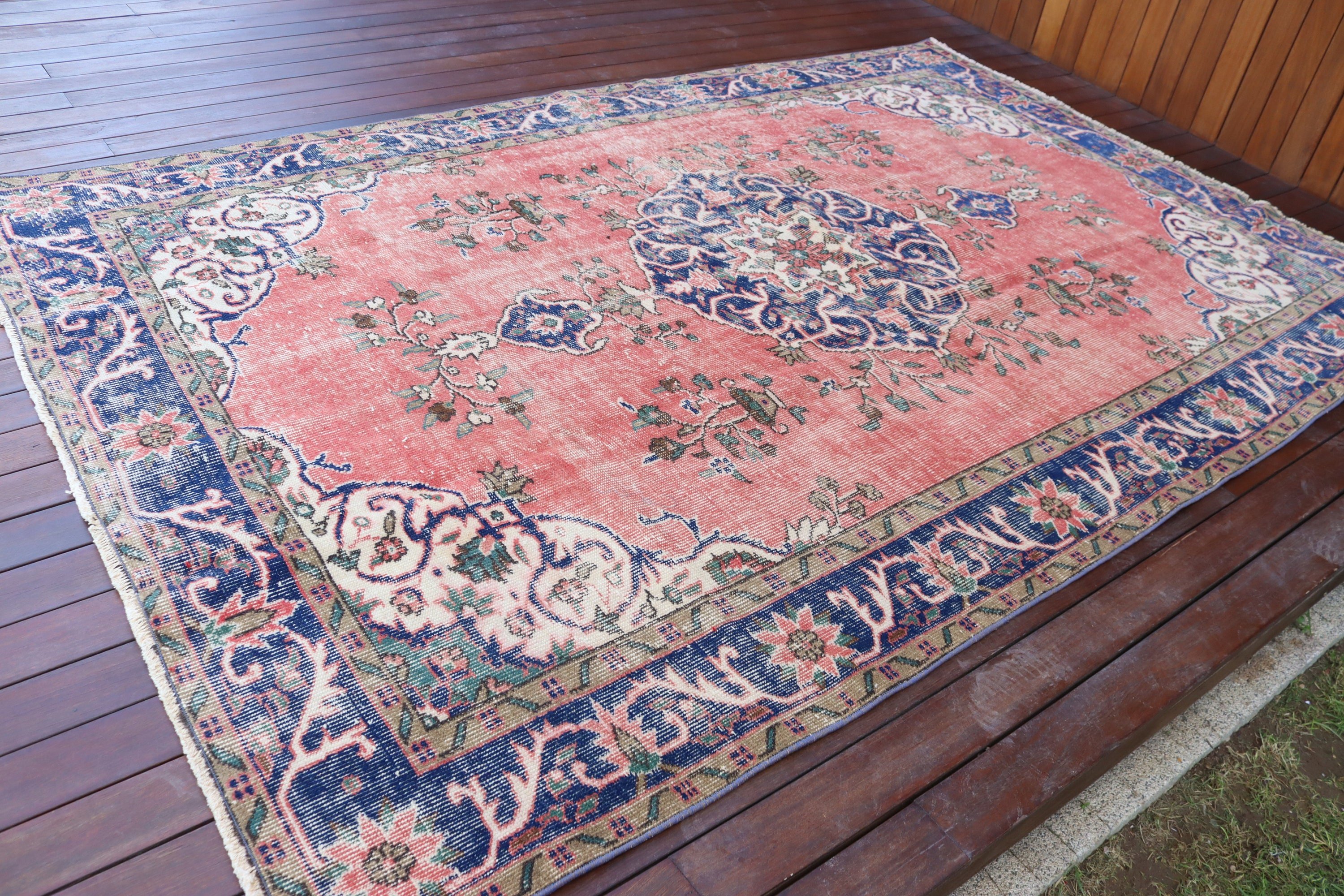 5.9x9.2 ft Büyük Halı, Vintage Halı, Salon Halısı, Büyük Oushak Halısı, Salon Halıları, Nötr Halı, Kırmızı Nötr Halı, Geometrik Halı, Türk Halısı