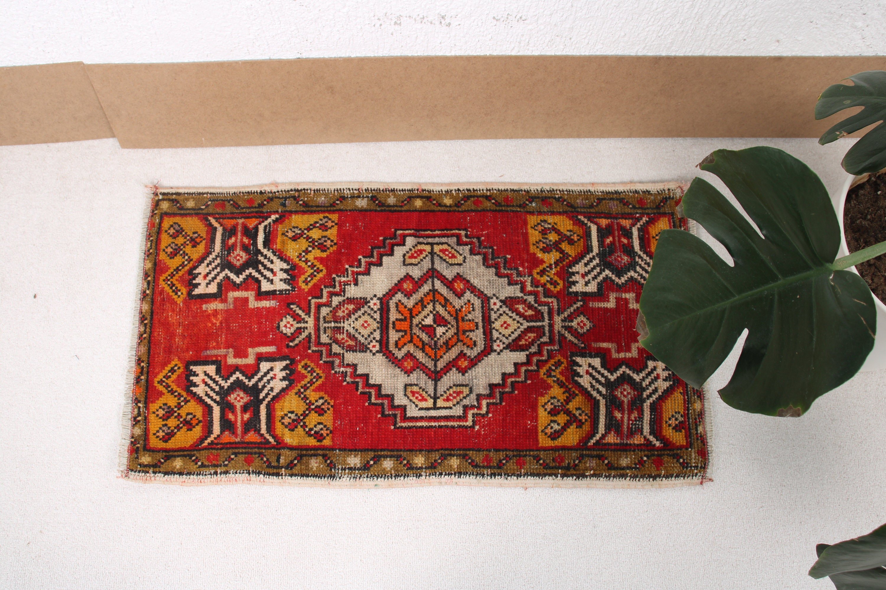 Kırmızı Anadolu Halısı, Türk Halısı, 1.6x2.8 ft Küçük Halılar, Düz Dokuma Halı, Küçük Boho Halıları, Banyo Halısı, Anadolu Halısı, Vintage Halılar