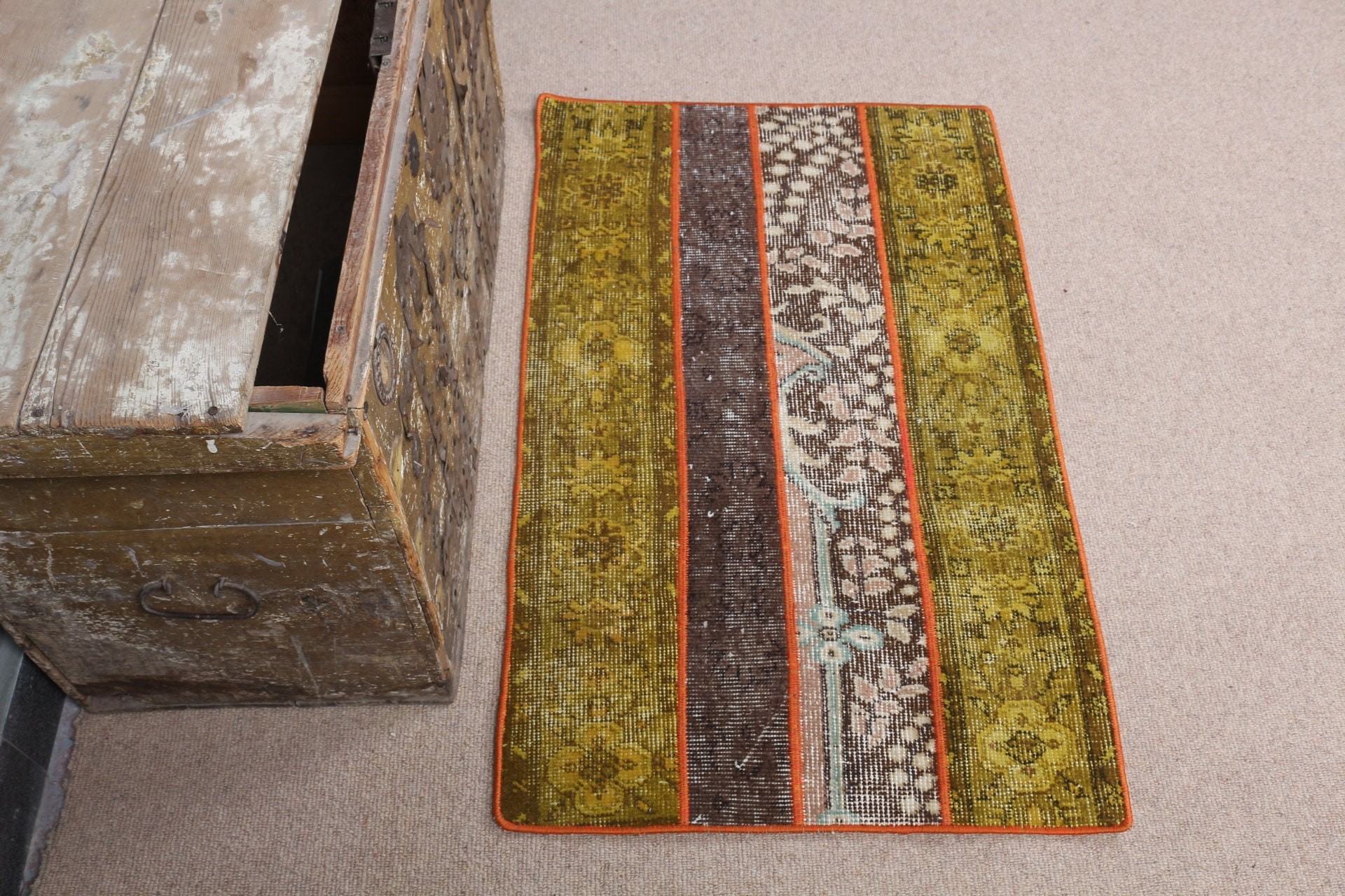 Yellow Antique Rug, Vintage Rugs, 2x3.2 ft Small Rug, Bathroom Rugs, Floor Rugs, Oriental Rug, Turkish Rugs, Kitchen Rug, Bedroom Rug