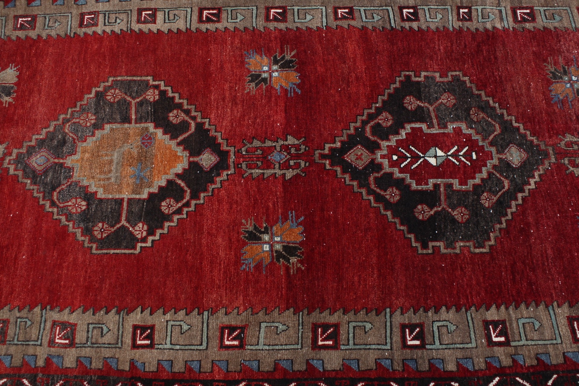 Mutfak Halısı, Vintage Halı, Mutfak Halıları, Türk Halısı, Yün Halı, 3.1x11 ft Yolluk Halısı, Kırmızı Anadolu Halıları, Merdiven Halısı