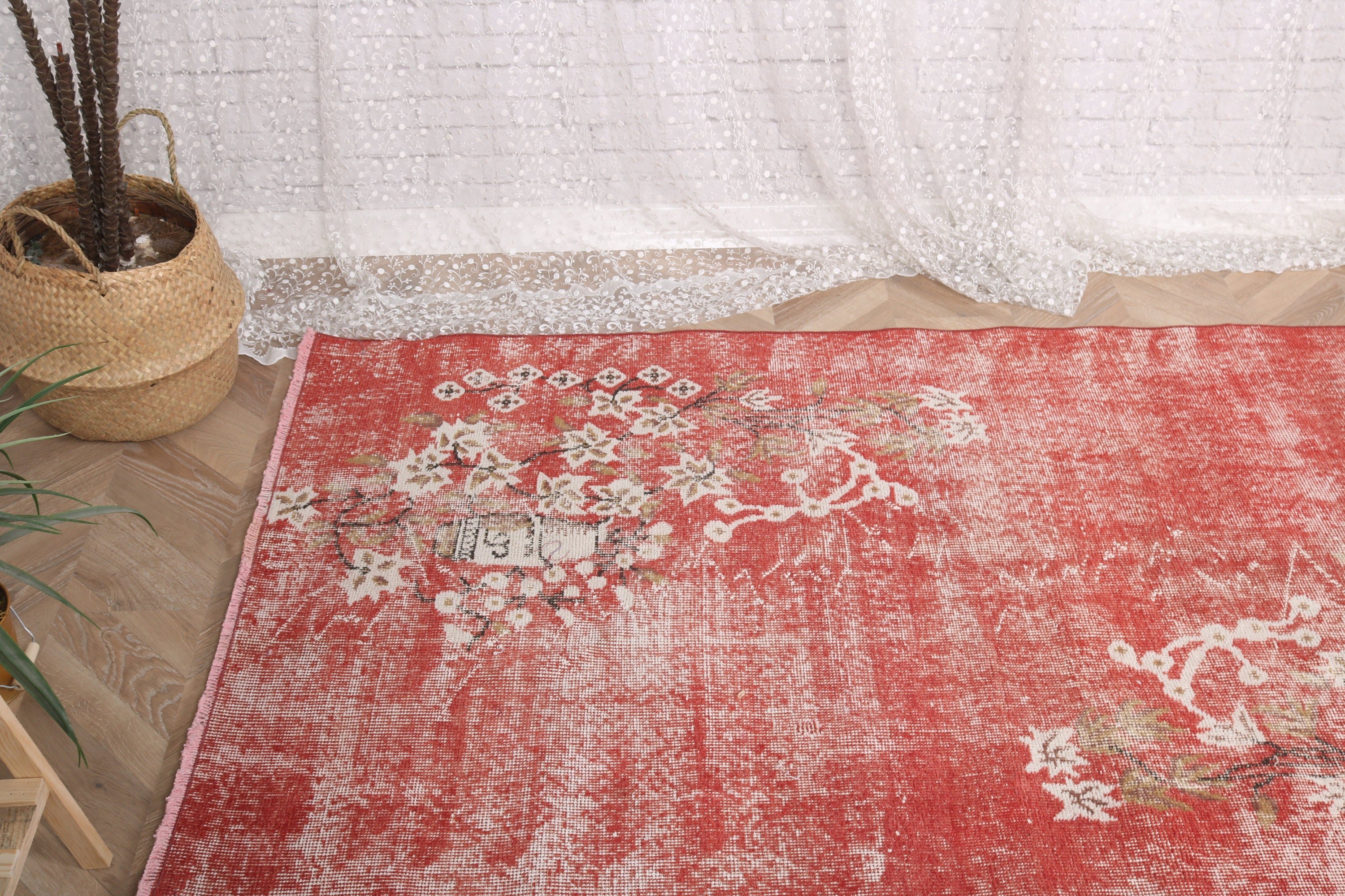 Ofis Halısı, Vintage Halılar, Anadolu Halıları, 3,5x6,3 ft Vurgulu Halı, El Dokuma Halı, Boho Vurgulu Halılar, Türk Halısı, Giriş Halıları, Kırmızı Soğuk Halı