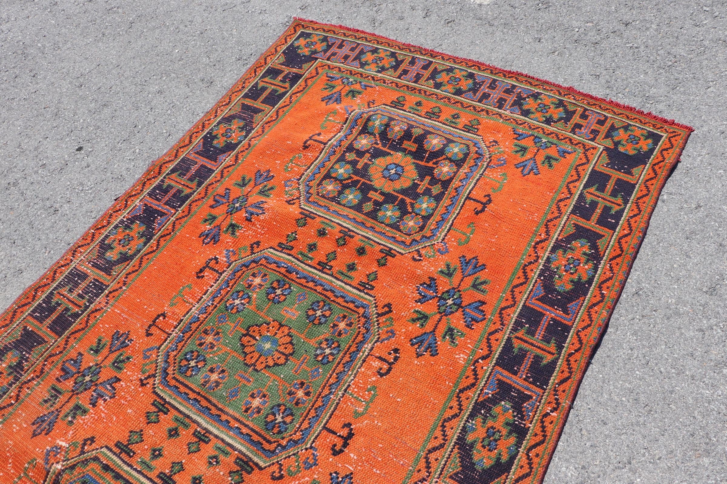 Hallway Rugs, Turkish Rug, Cool Rug, Eclectic Rug, Stair Rug, Orange Anatolian Rug, Home Decor Rugs, Vintage Rug, 4.4x11.3 ft Runner Rug