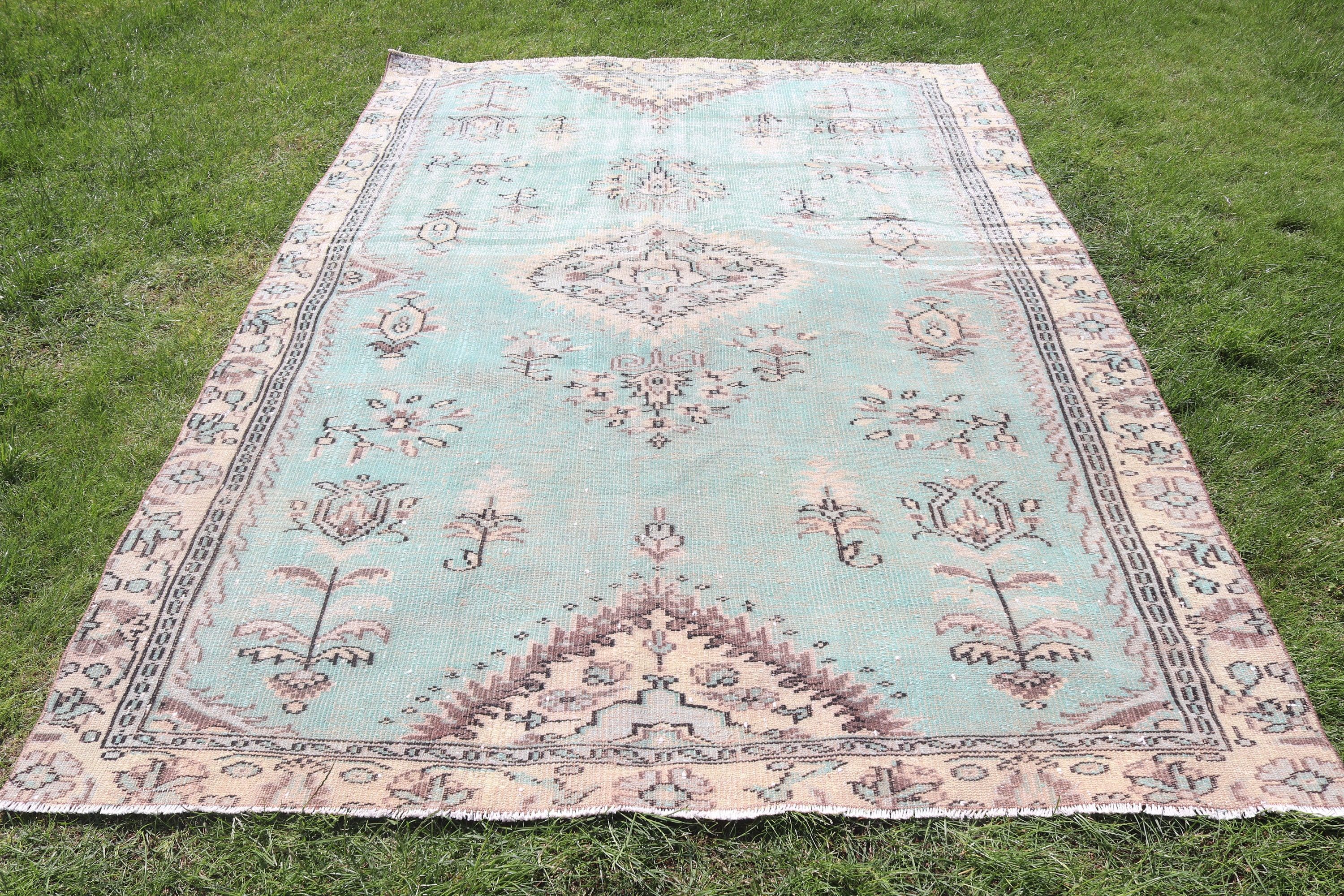 Geometrik Halı, Yer Halısı, Büyük Vintage Halı, Yeşil Oushak Halıları, 5,8x8,2 ft Büyük Halılar, Türk Halısı, Vintage Halı, Fas Halıları, Yatak Odası Halısı