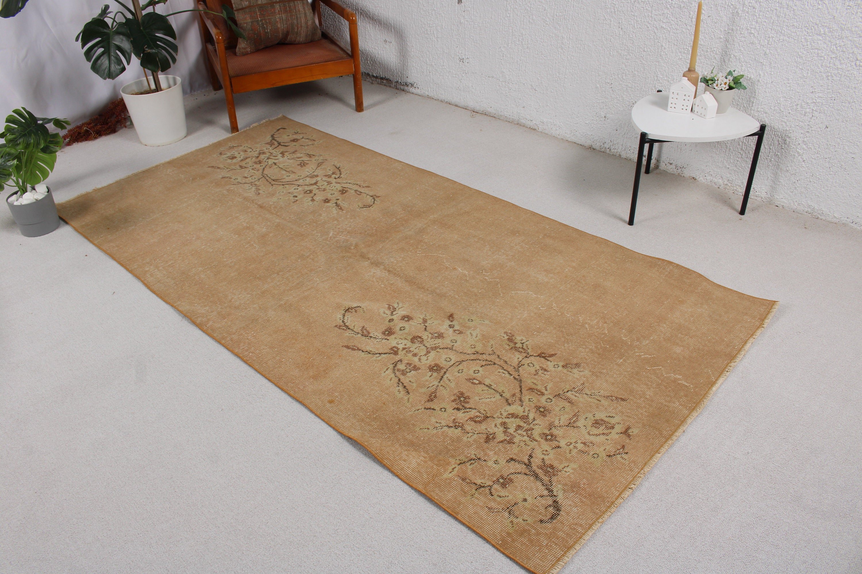 Vintage Rug, Dining Room Rug, Rugs for Indoor, Beige Antique Rug, 4x8.1 ft Area Rug, Oriental Rugs, Oushak Rug, Turkish Rugs, Indoor Rug