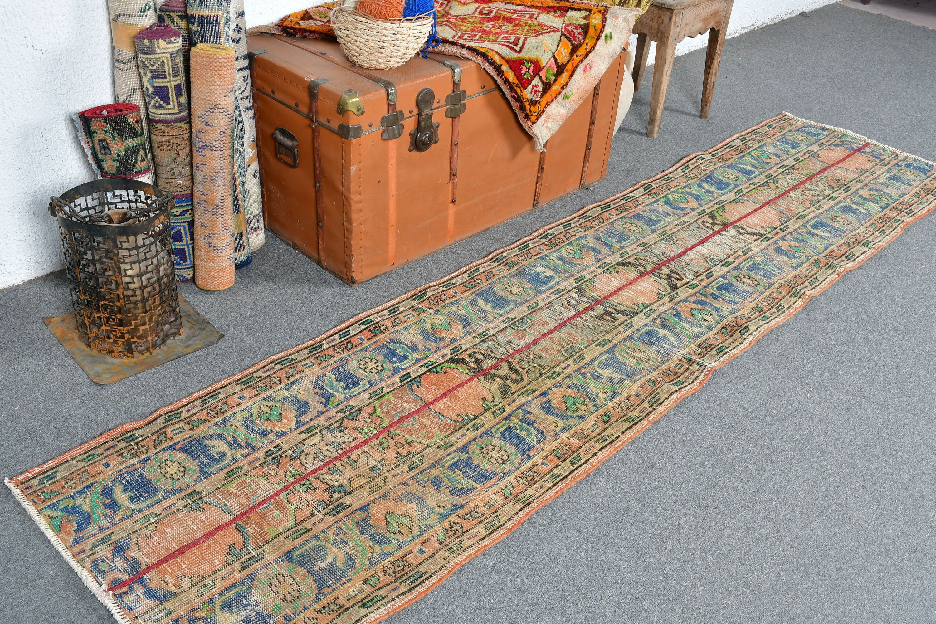 2.2x9.2 ft Runner Halı, Otantik Halı, Vintage Halılar, Koridor Halıları, Fas Halısı, Merdiven Halıları, Kahverengi Anadolu Halısı, Yer Halıları, Türk Halıları