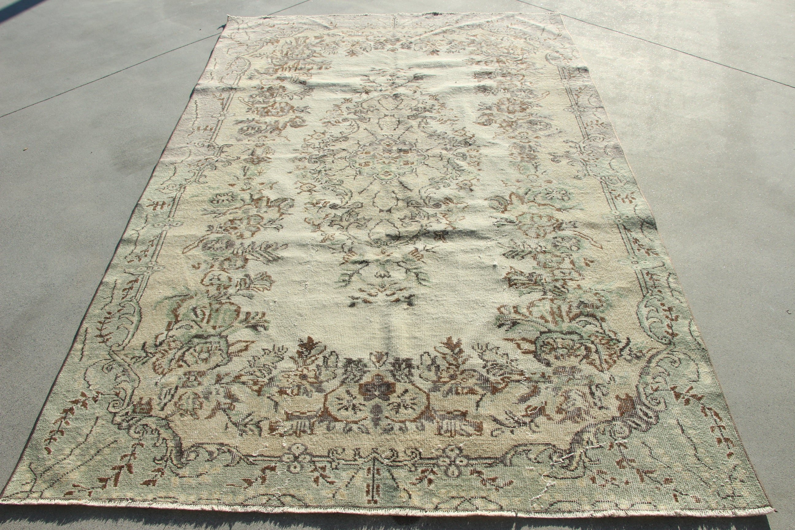 Büyük Oushak Halı, 5.7x9.1 ft Büyük Halılar, El Dokuma Halı, Vintage Halılar, Yemek Odası Halısı, Türk Halıları, Kahverengi Oushak Halıları, Antika Kilimler