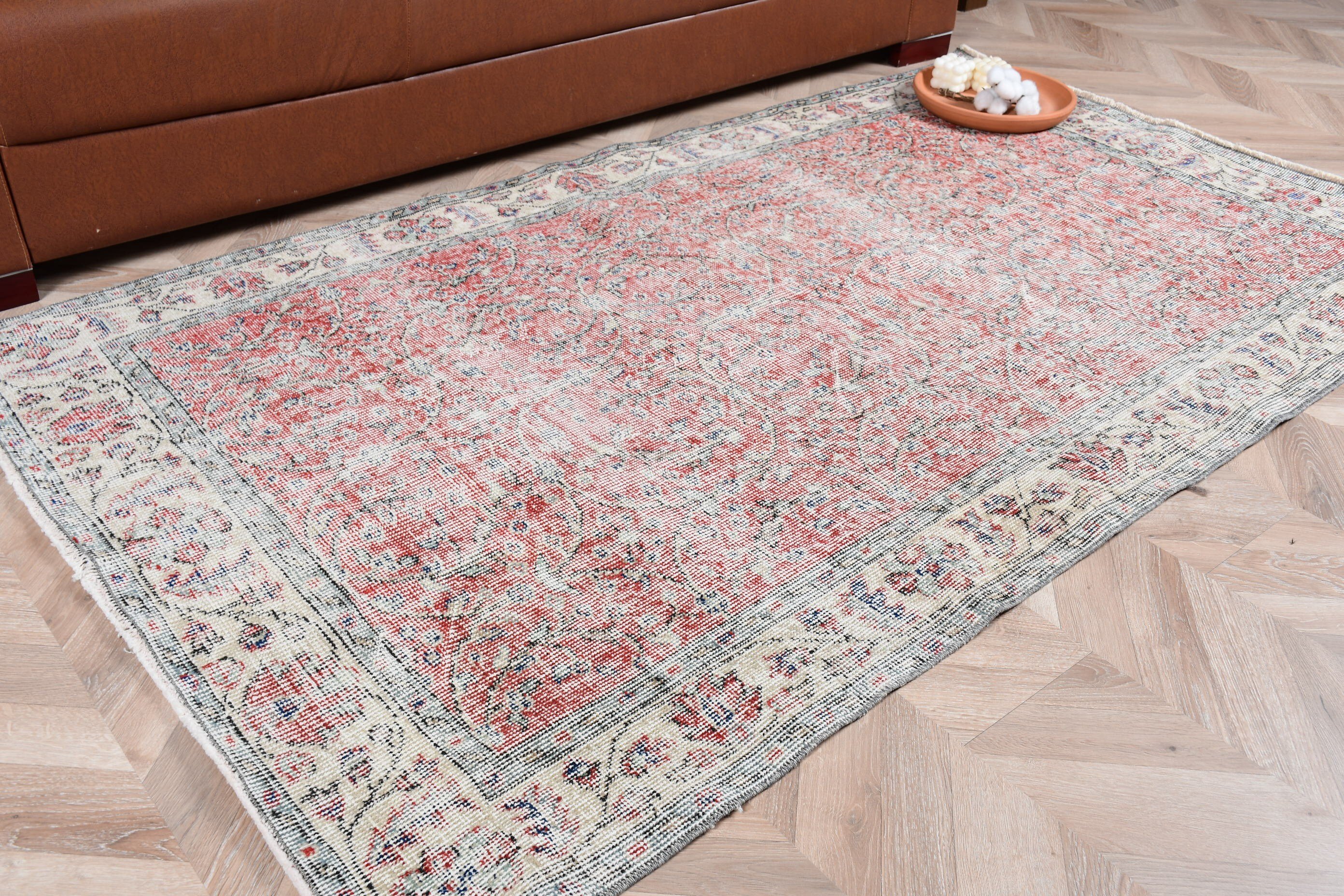 Turkish Rugs, Rugs for Indoor, Kitchen Rug, Vintage Rug, Wool Rug, Orange Home Decor Rugs, Dining Room Rug, Cool Rug, 3.7x6.5 ft Area Rug