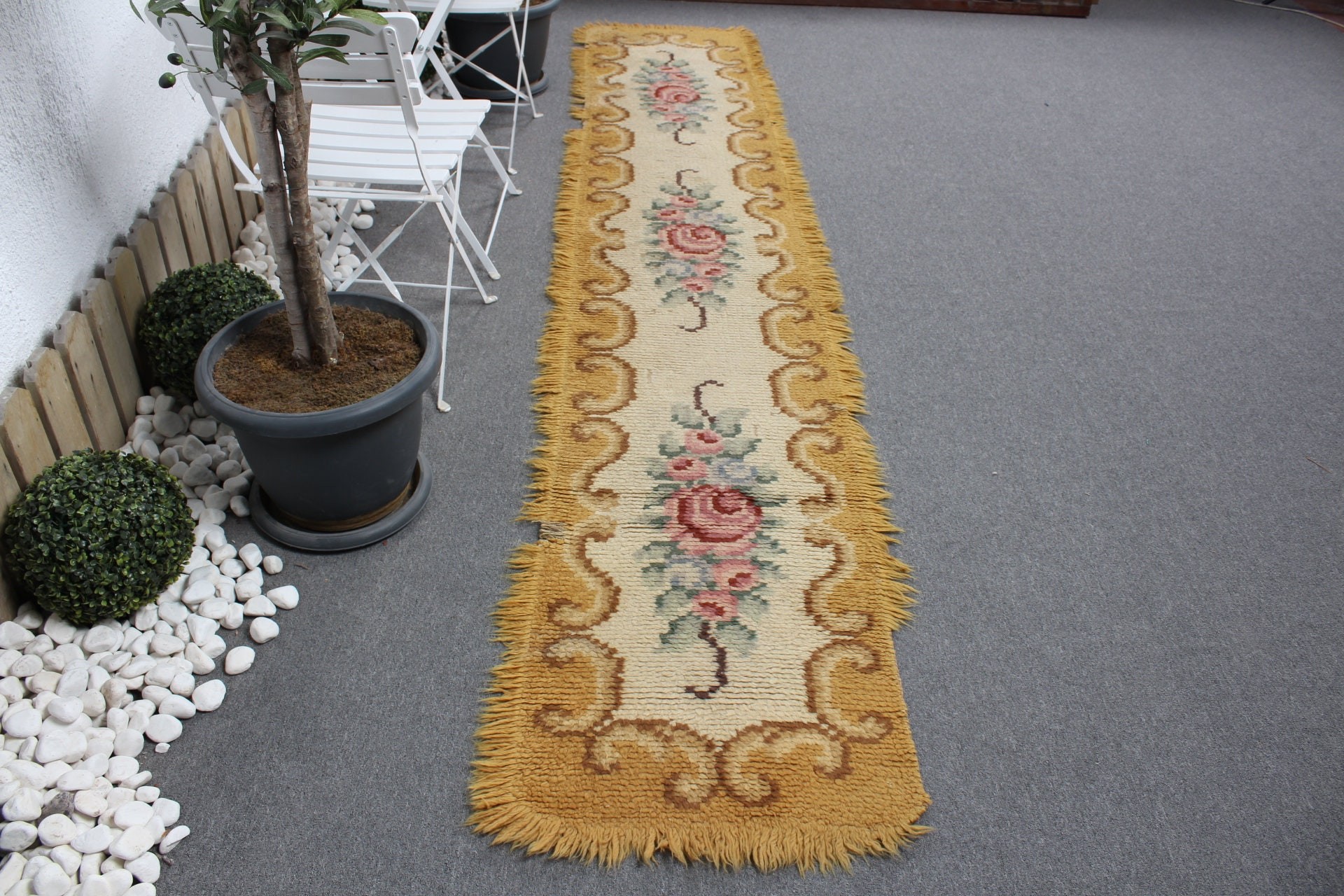 2x11 ft Runner Halı, Yün Halı, Bej Oushak Halı, Merdiven Halısı, Mutfak Halıları, Türk Halısı, Vintage Dekor Halıları, Fas Halıları, Vintage Halı