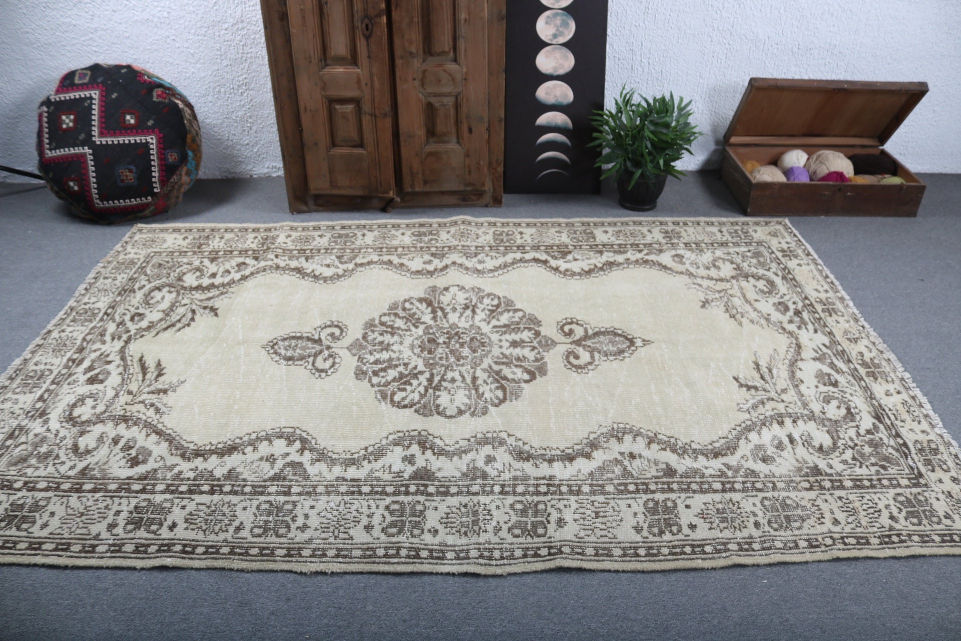 Mutfak Halısı, 5.5x8.7 ft Büyük Halı, Bej Ev Dekorasyonu Halısı, Vintage Halılar, Yatak Odası Halıları, Fas Halısı, Egzotik Halılar, Türk Halıları, Salon Halıları