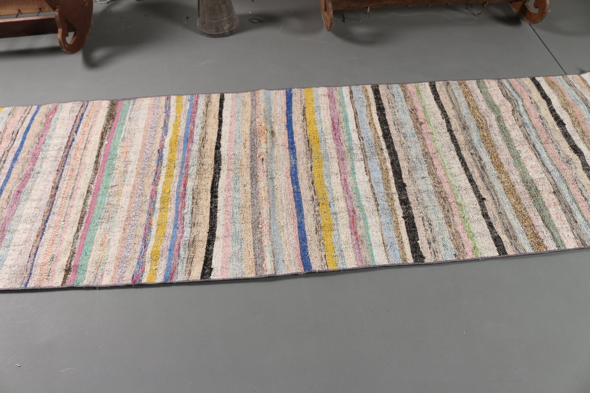 Vintage Halılar, Kilim, 2.9x9.4 ft Yolluk Halısı, Bej Mutfak Halısı, Oushak Halısı, El Yapımı Halı, Merdiven Halısı, Koridor Halısı, Yer Halıları, Türk Halısı