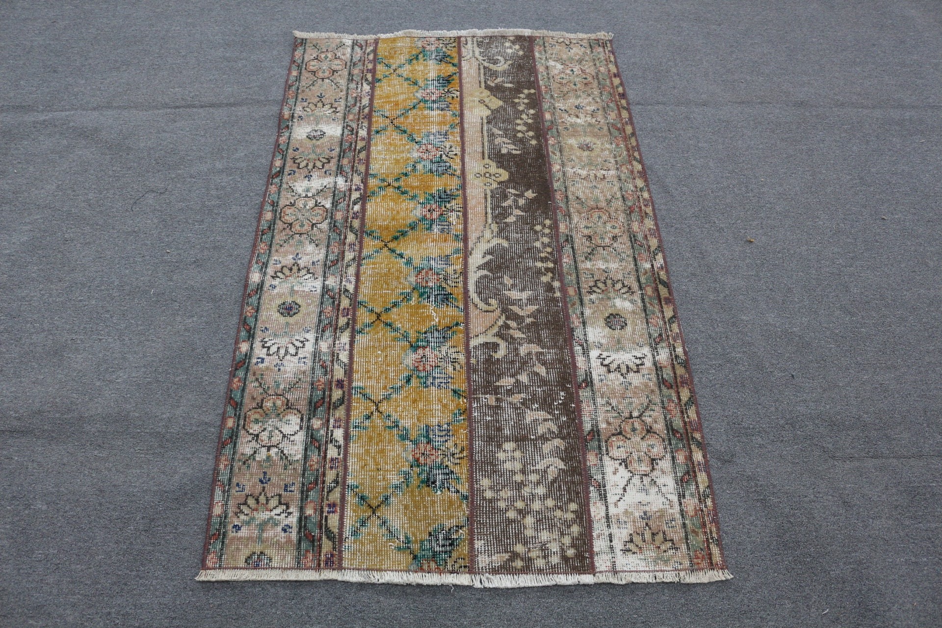 Vintage Rug, Brown Floor Rug, Entry Rug, Old Rug, Door Mat Rugs, Rugs for Bathroom, Cool Rug, Turkish Rug, 3x4.9 ft Small Rug