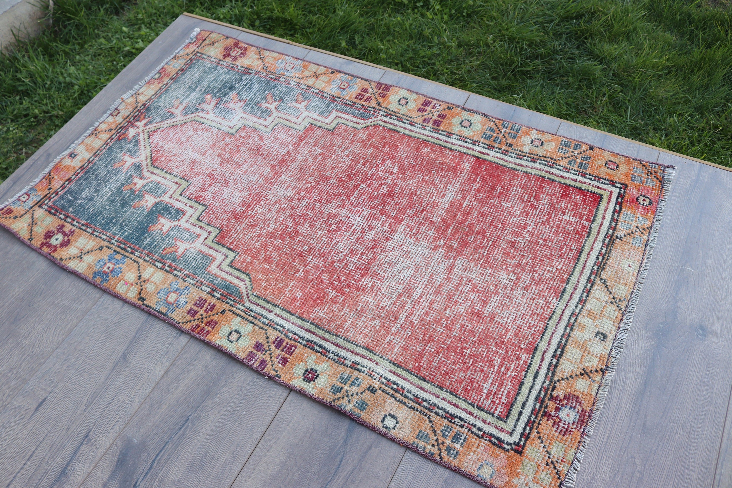 Red Modern Rugs, Turkish Rugs, Home Decor Rugs, Rugs for Bedroom, Oushak Rug, Vintage Rug, 2.1x3.6 ft Small Rugs, Door Mat Rugs, Bath Rug