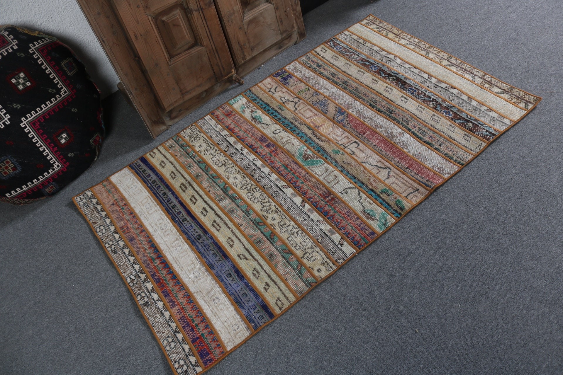 Boho Halılar, 3x5,1 ft Accent Halı, Lüks Halı, Giriş Halıları, Vintage Halılar, Düz Dokuma Halılar, Türk Halıları, Gökkuşağı Düz ​​Dokuma Halı, Yatak Odası Halıları