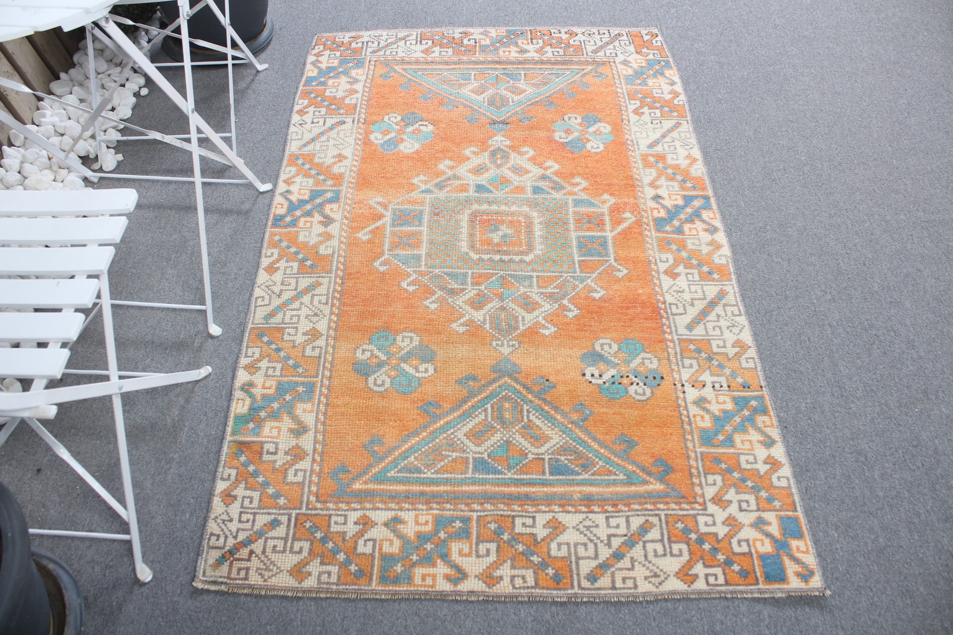 Orange Oushak Rug, Vintage Rug, Rugs for Entry, Wool Rug, 3.4x5.5 ft Accent Rug, Turkish Rug, Kitchen Rug, Oriental Rugs, Entry Rug