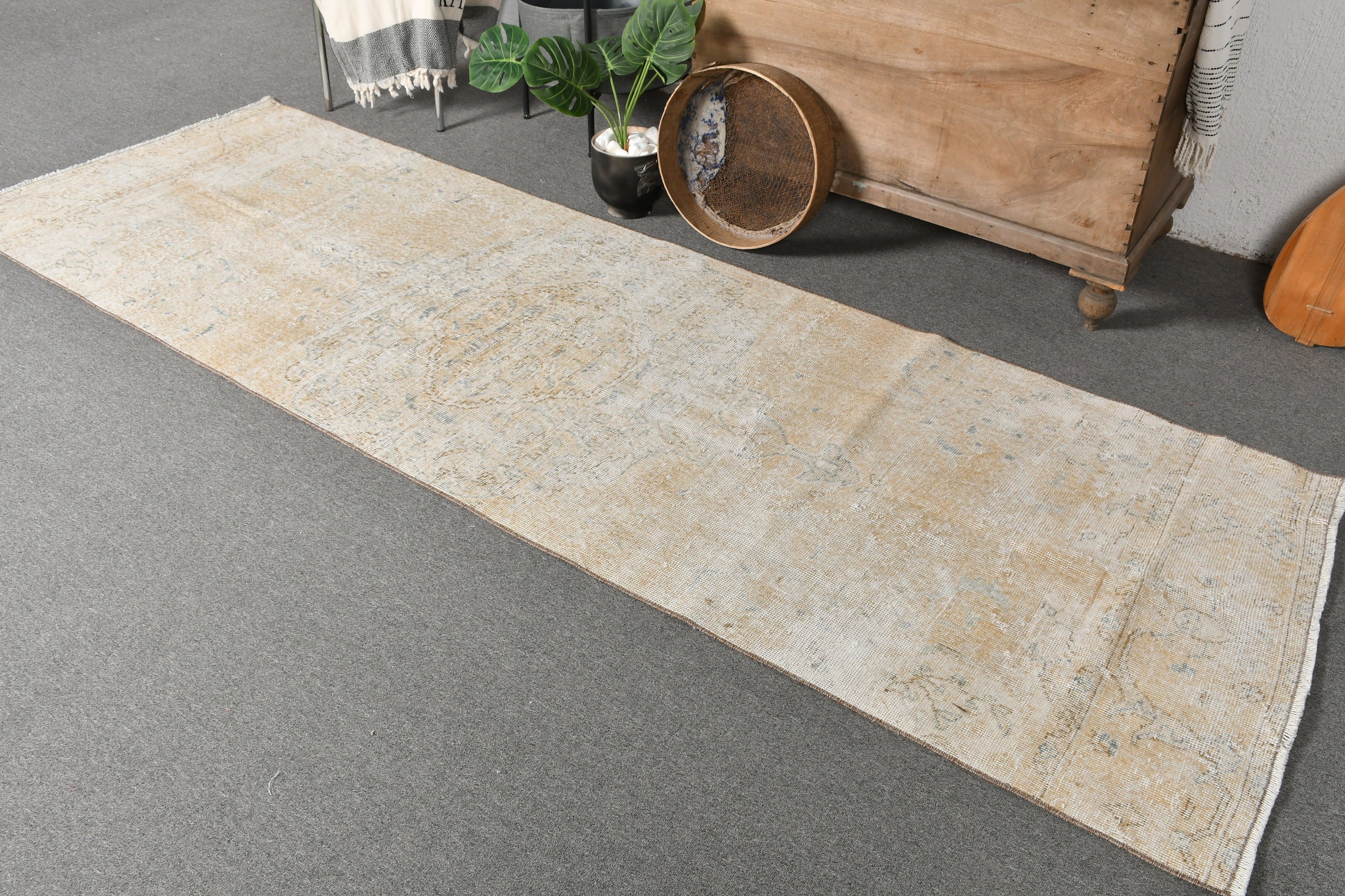 Turkish Rugs, Bedroom Rug, Corridor Rug, Floor Rug, Beige Antique Rug, Anatolian Rug, Kitchen Rug, Vintage Rug, 3x9.3 ft Runner Rug