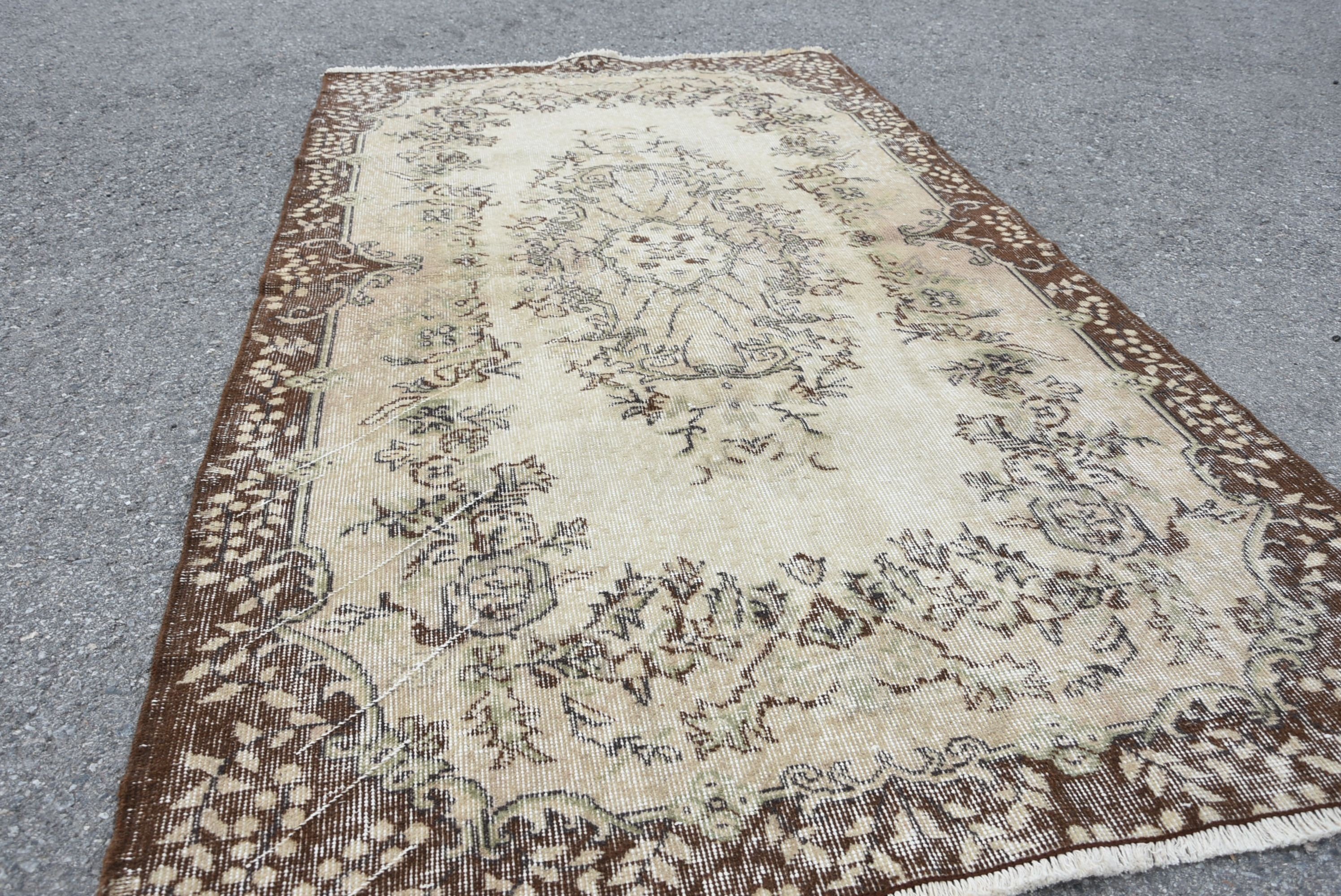 Nomadic Rug, 3.8x6.6 ft Area Rug, Turkish Rugs, Dining Room Rug, Kitchen Rugs, Beige Antique Rug, Vintage Rugs, Oushak Rug