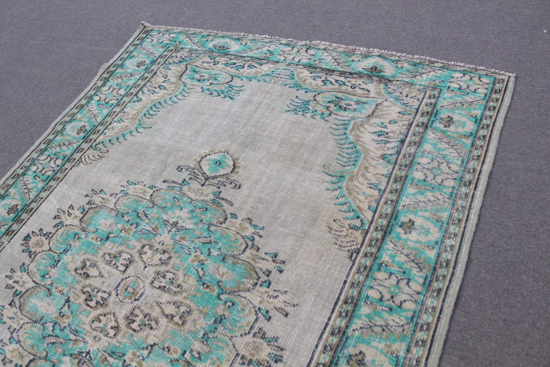 Kitchen Rugs, Bedroom Rug, Vintage Rugs, Rugs for Salon, Turkish Rugs, Green Cool Rug, 6x8.9 ft Large Rugs, Dining Room Rugs