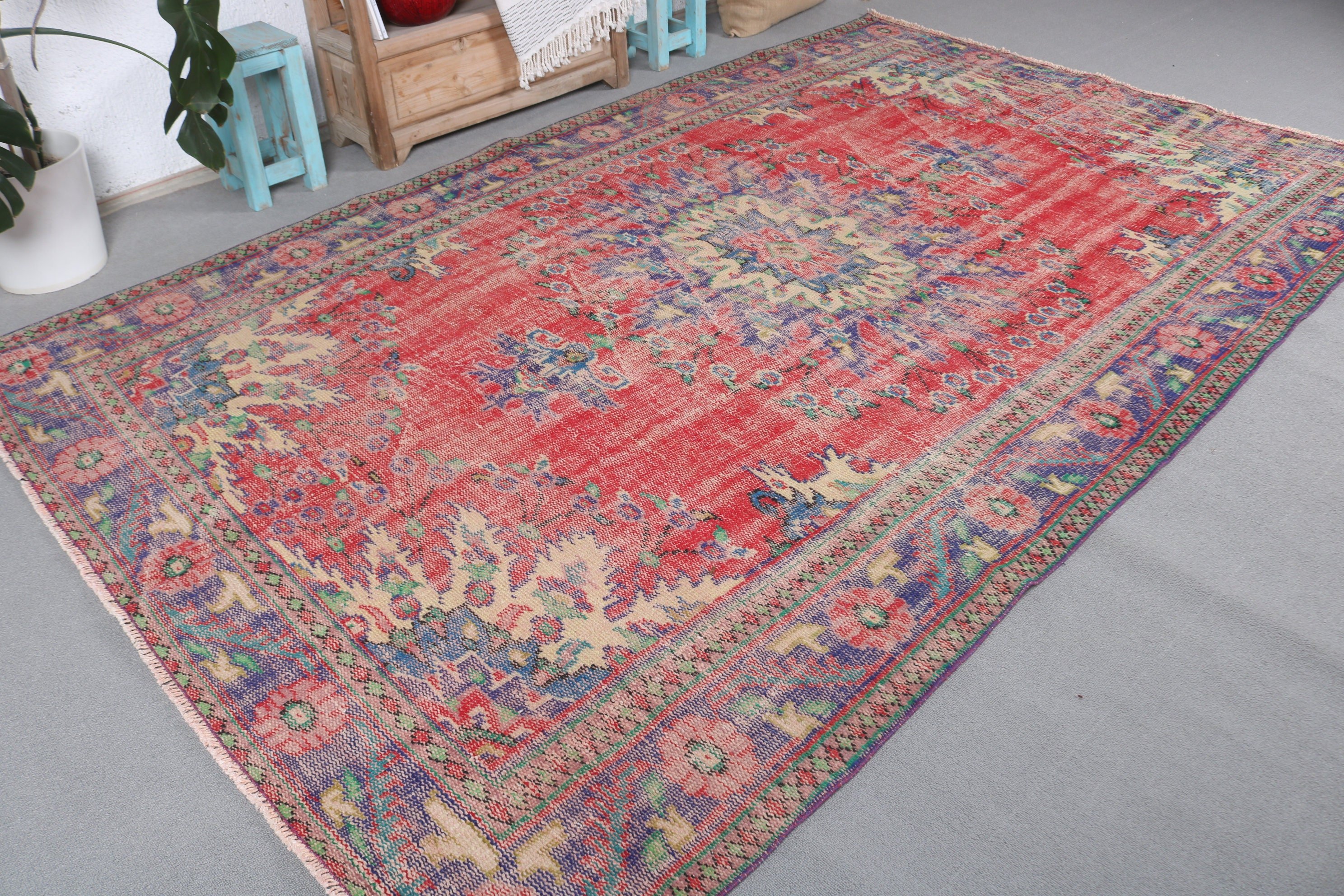 Dining Room Rugs, Living Room Rug, Old Rug, Red Anatolian Rug, Vintage Rug, 5.9x9.4 ft Large Rugs, Home Decor Rug, Turkish Rug, Antique Rug