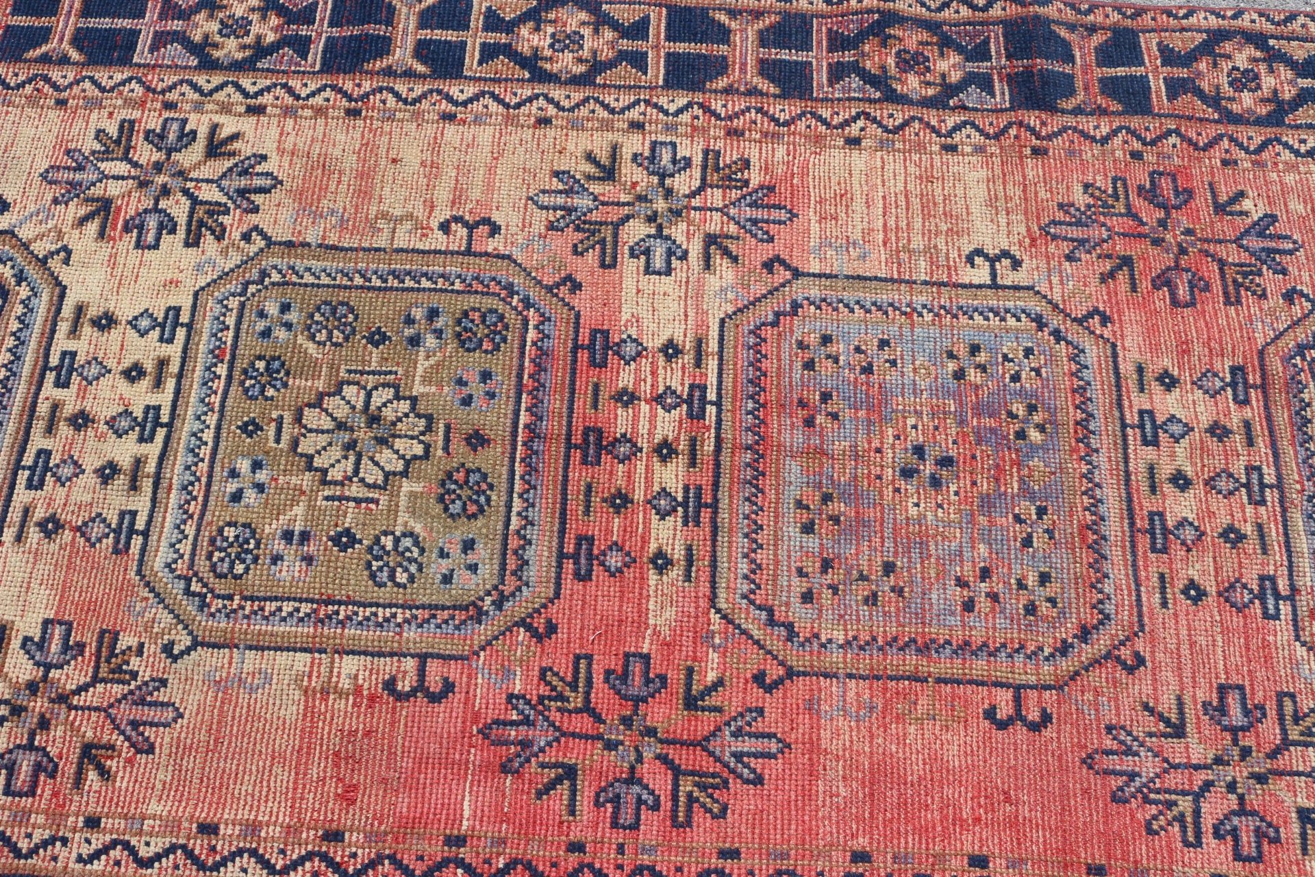 Yer Halısı, Antika Halı, Fas Halısı, 3,9x7,3 ft Alan Halısı, İç Mekan Halıları, Vintage Halılar, Kırmızı Oushak Halısı, Türk Halısı, Yatak Odası Halıları