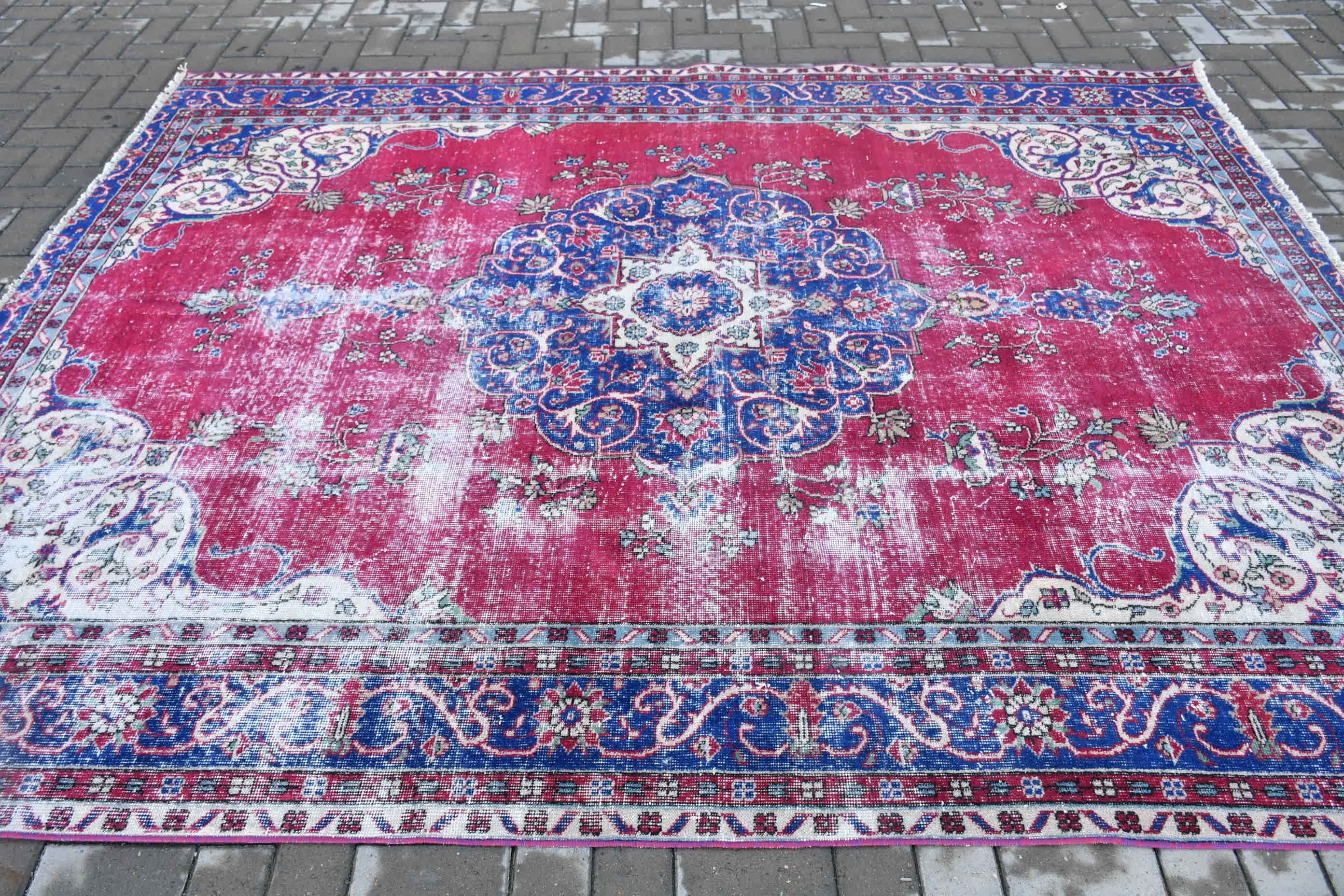 Sessiz Halı, Yatak Odası Halısı, Vintage Halılar, Fas Halıları, 7,3x9,3 ft Büyük Halı, Salon Halısı, Türk Halısı, Kırmızı Fas Halısı, Oturma Odası Halısı