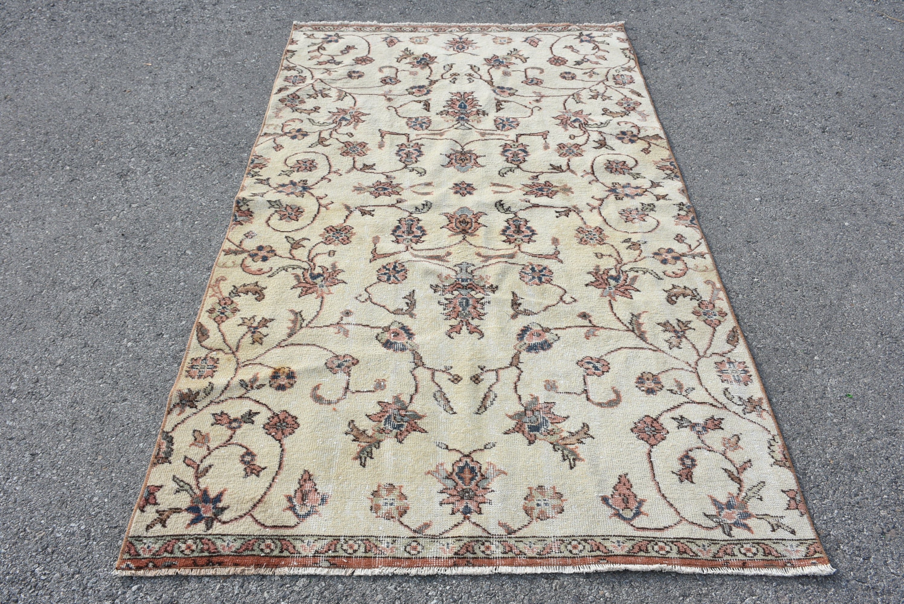 Rugs for Kitchen, Turkish Rug, Beige Oushak Rug, Vintage Rug, Wool Rugs, Floor Rug, Antique Rug, Boho Area Rug Rugs, 4.2x7 ft Area Rugs