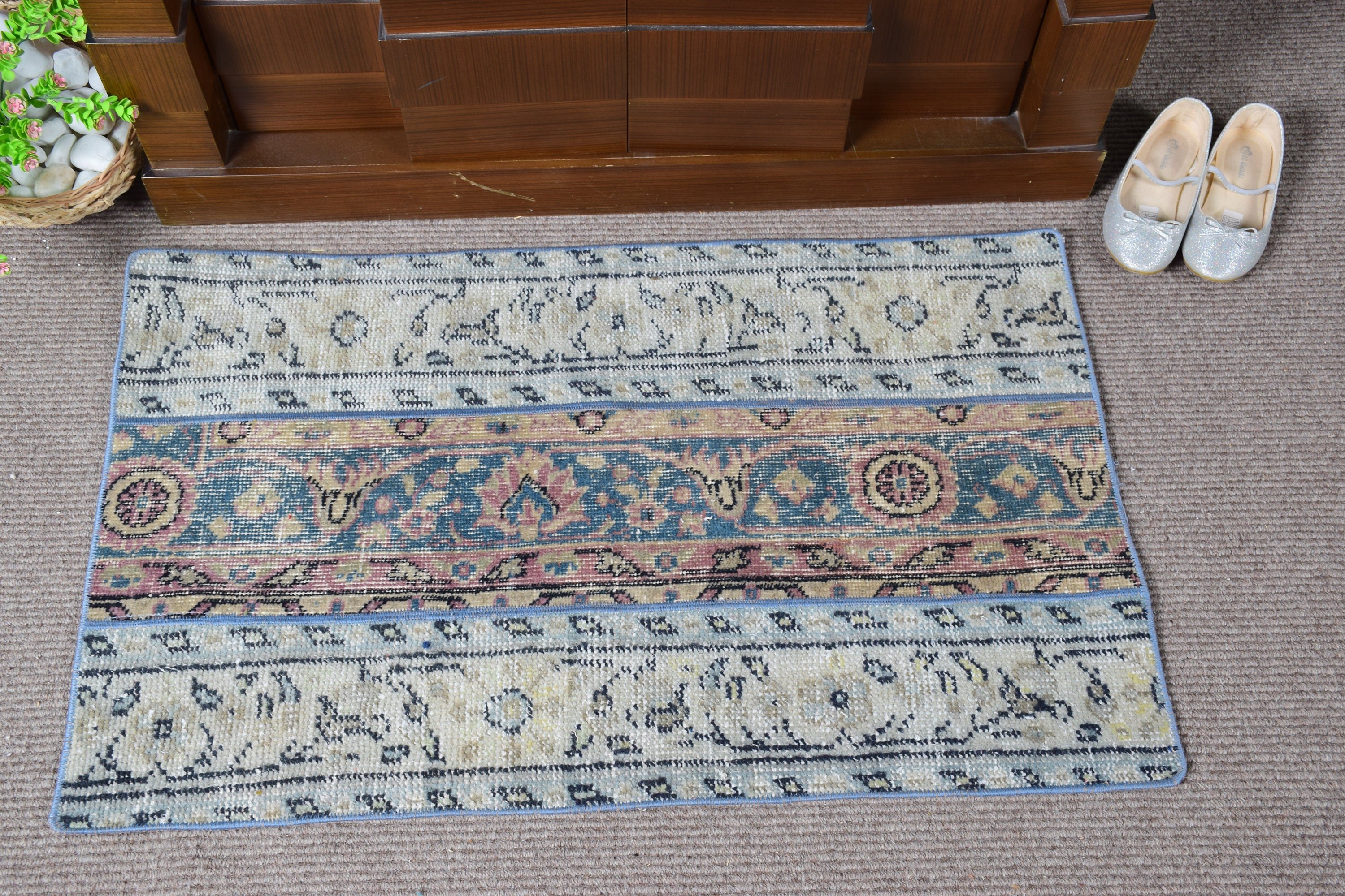 Anatolian Rug, Car Mat Rug, Kitchen Rug, Turkish Rugs, Vintage Rug, 2x3.2 ft Small Rug, Oushak Rug, Blue Anatolian Rug, Rugs for Entry