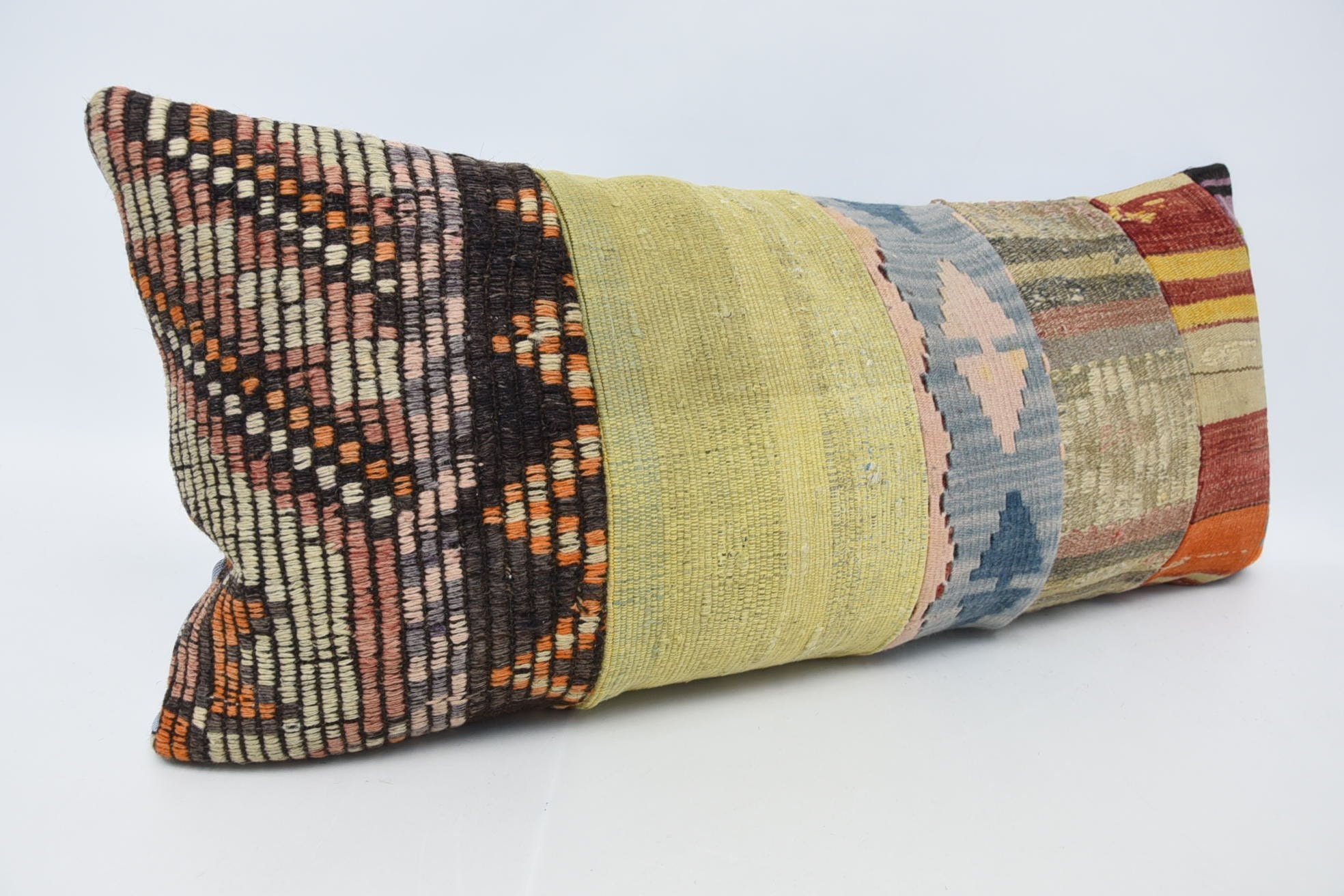 Turkish Pillow, Boho Pillow Sham Cover, Kilim Pillow, Farmhouse Cushion, 16"x36" Green Pillow Sham, Nomadic Cushion Cover