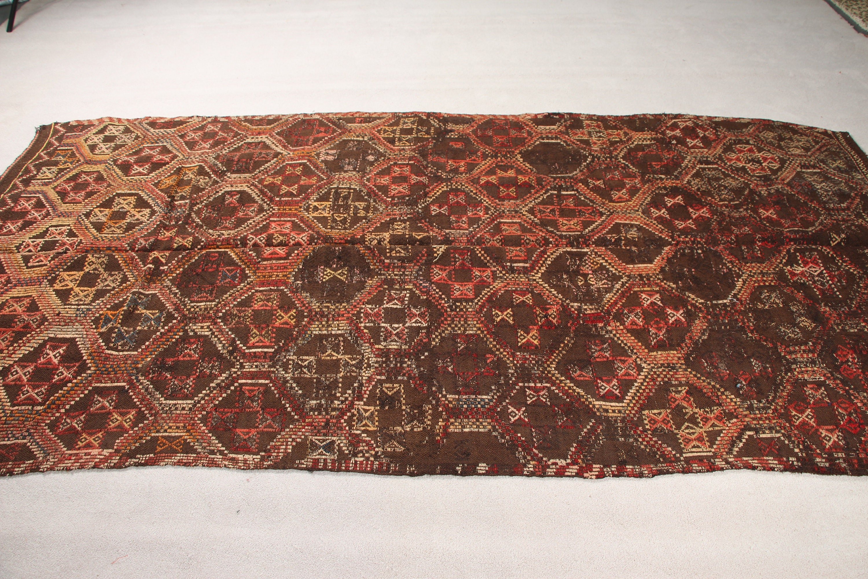 Kahverengi Ev dekoru Kilim, Türk Kilim, 150x288 cm Salon Kilim, Yemek odası Kilim, Yemek odası Kilim, Antik Kilim, Yemek odası Kilim