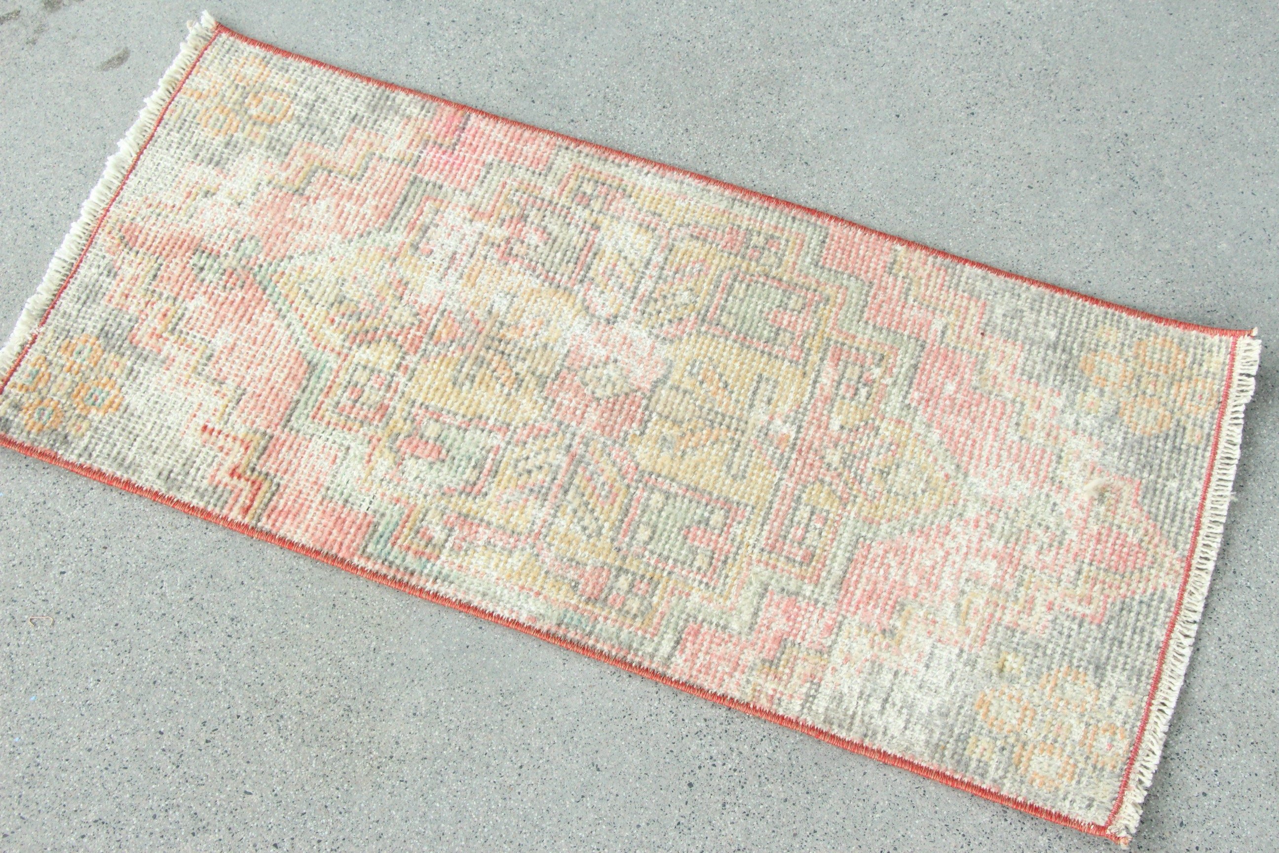 Vintage Rug, Entry Rug, 1.3x2.8 ft Small Rug, Turkish Rugs, Home Decor Rugs, Red Wool Rug, Rugs for Wall Hanging, Kitchen Rug, Wool Rug