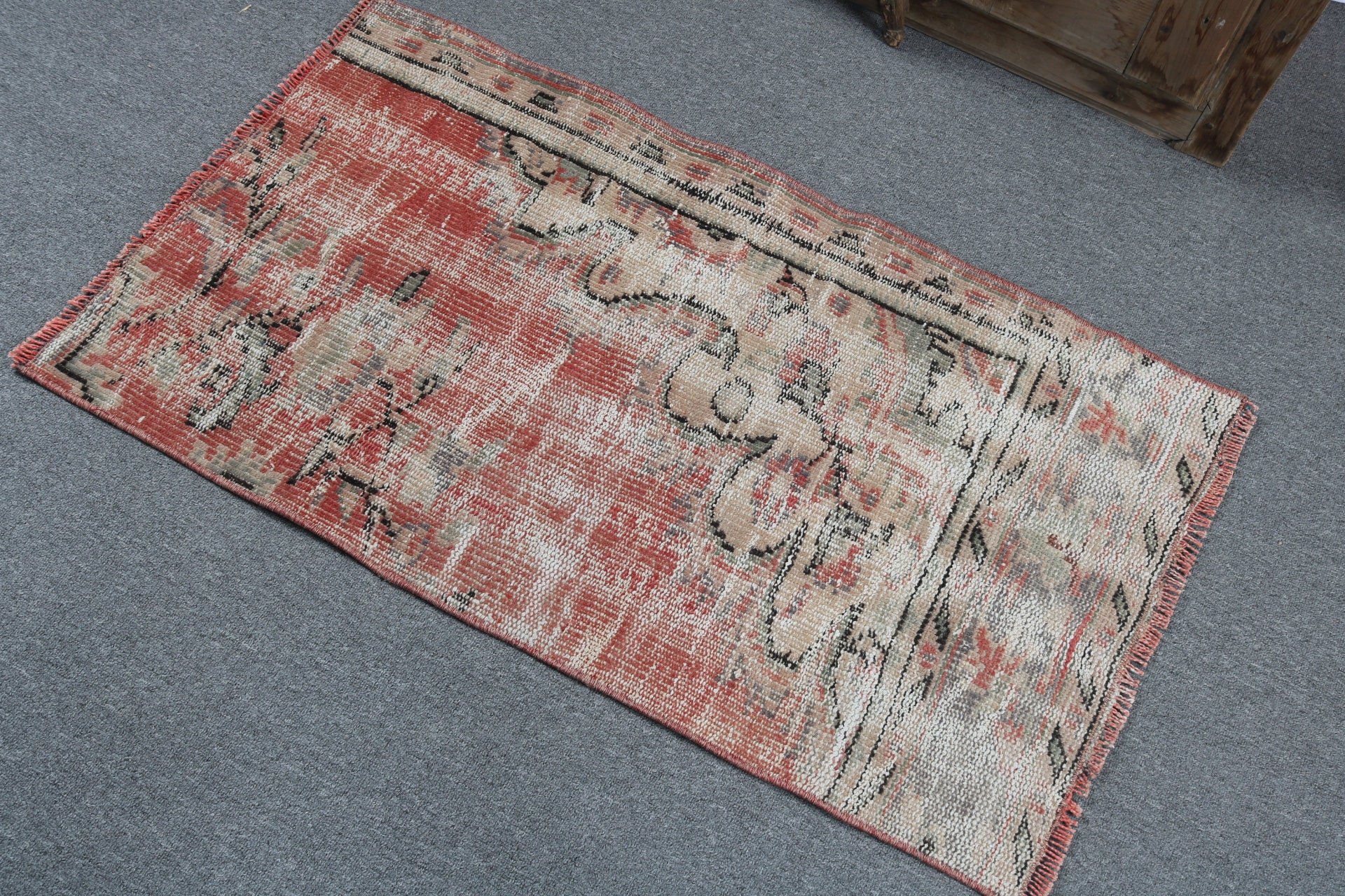 Vintage Rugs, Floor Rug, Small Area Rug, Bath Rugs, Boho Rugs, Orange  2x3.5 ft Small Rugs, Oushak Rugs, Turkish Rugs