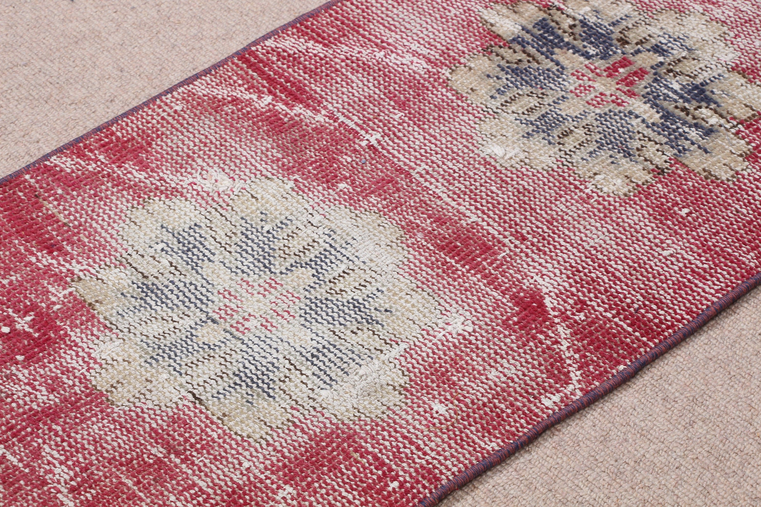 Turkish Rug, Rugs for Door Mat, Red Moroccan Rug, Bath Rugs, Vintage Rug, Entry Rug, Home Decor Rug, 1.4x3.1 ft Small Rug, Bedroom Rug