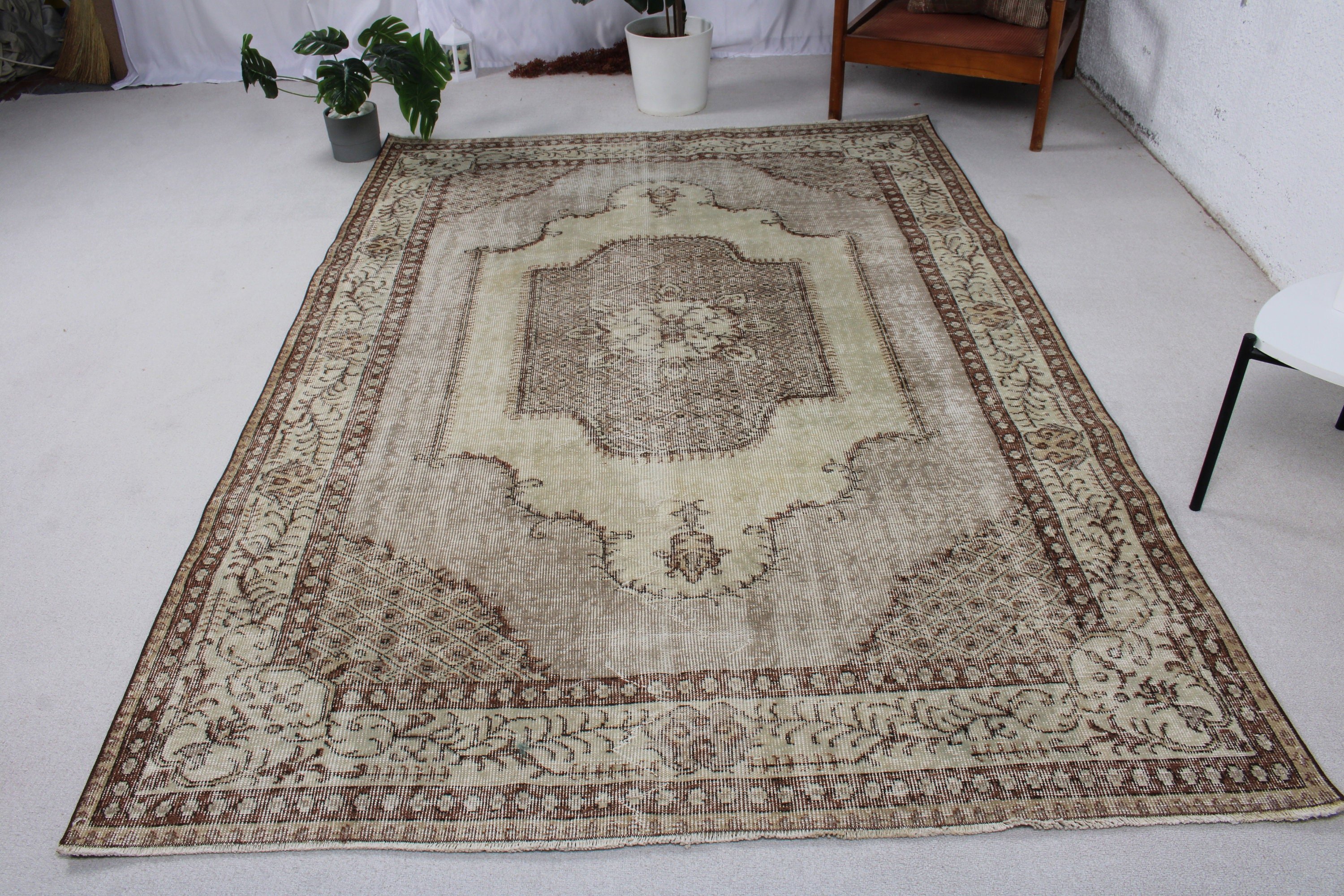 Yemek Odası Halıları, Bej Düz Dokuma Halı, Yer Halısı, 5,7x8,3 ft Büyük Halılar, Vintage Halılar, Yatak Odası Halıları, Türk Halıları, Düz Dokuma Halılar