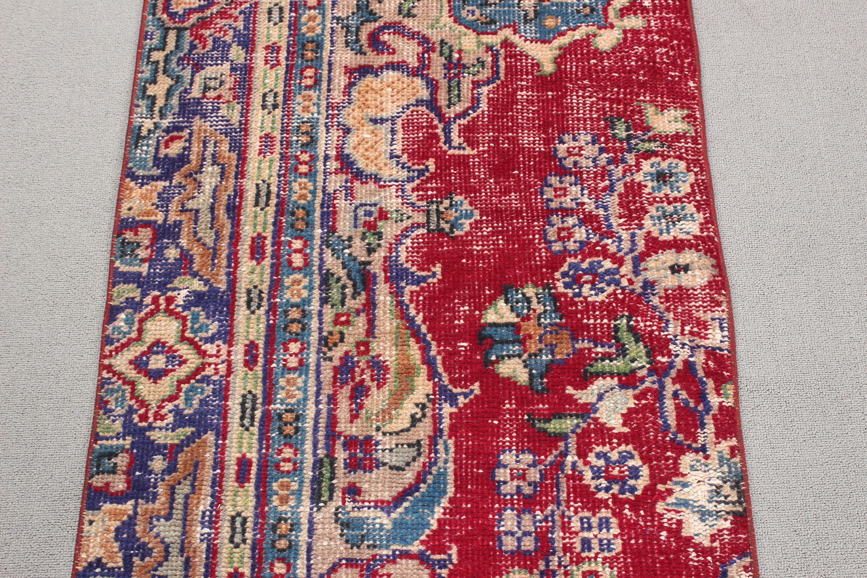 Floor Rugs, Red  2x7.4 ft Runner Rug, Kitchen Rugs, Beni Ourain Runner Rugs, Anatolian Rug, Vintage Rugs, Turkish Rug