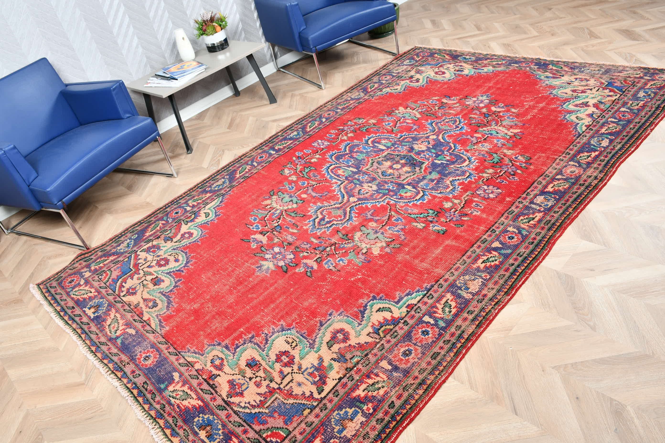 Kırmızı Yatak Odası Halısı, Yün Halıları, Türk Halıları, Oturma Odası Halıları, Vintage Halılar, Oryantal Halılar, Salon Halıları, Sanat Halıları, 6.1x9.7 ft Büyük Halılar