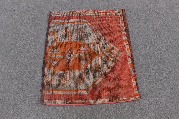 Orange  3x2.3 ft Small Rugs, Kitchen Rug, Turkish Rug, Natural Rugs, Entry Rug, Nursery Rugs, Old Rug, Vintage Rugs, Cool Rug