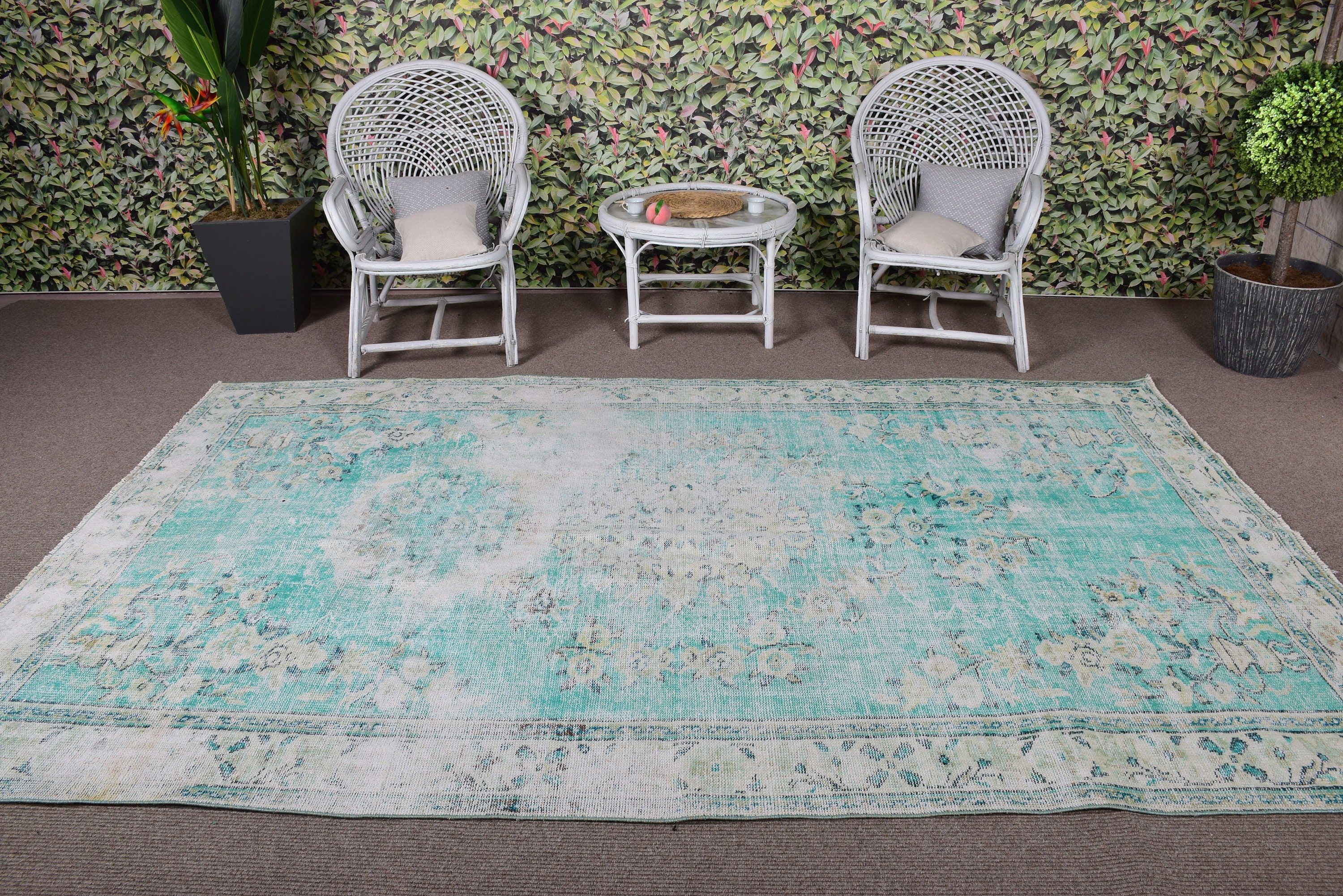 Bedroom Rug, Anatolian Rug, Dining Room Rugs, Turkish Rugs, Geometric Rugs, 6.2x10 ft Large Rug, Green Floor Rugs, Luxury Rug, Vintage Rugs