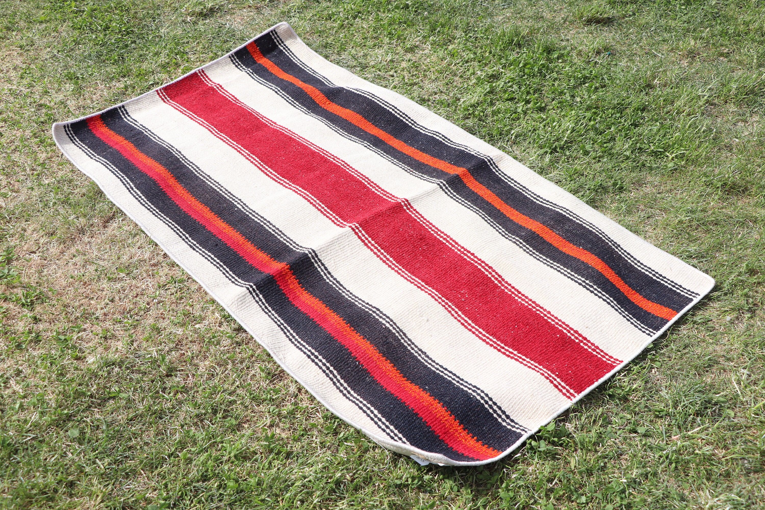 Geometric Rugs, Turkish Rugs, Floor Rug, Wool Bath Mat Rug, Vintage Rugs, Small Area Rug, Door Mat Rug, 2x3.8 ft Small Rug, Red Antique Rug