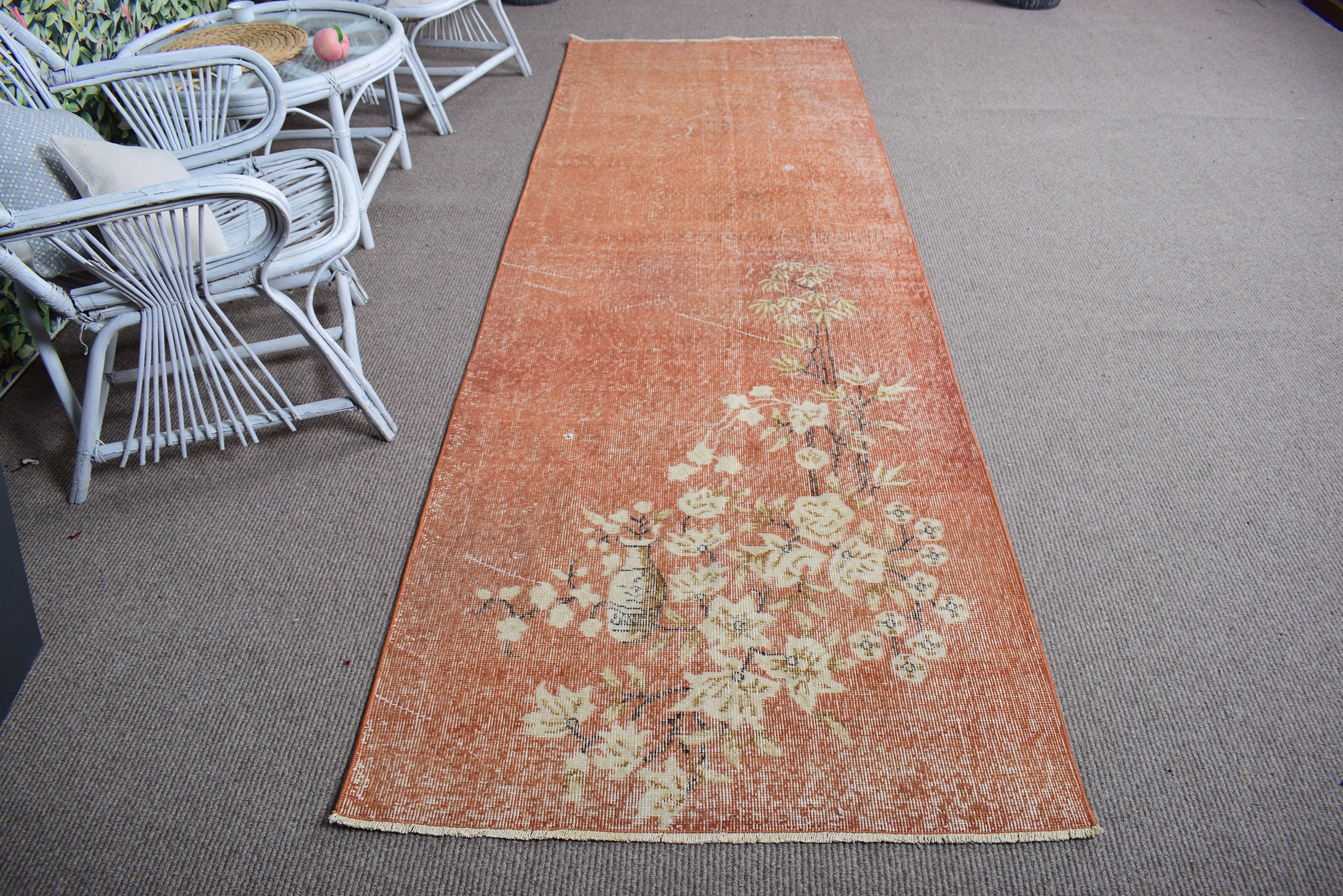 Beni Ourain Runner Rug, Vintage Rug, 3.3x10.3 ft Runner Rug, Kitchen Rug, Oushak Rug, Orange Moroccan Rugs, Decorative Rugs, Turkish Rug