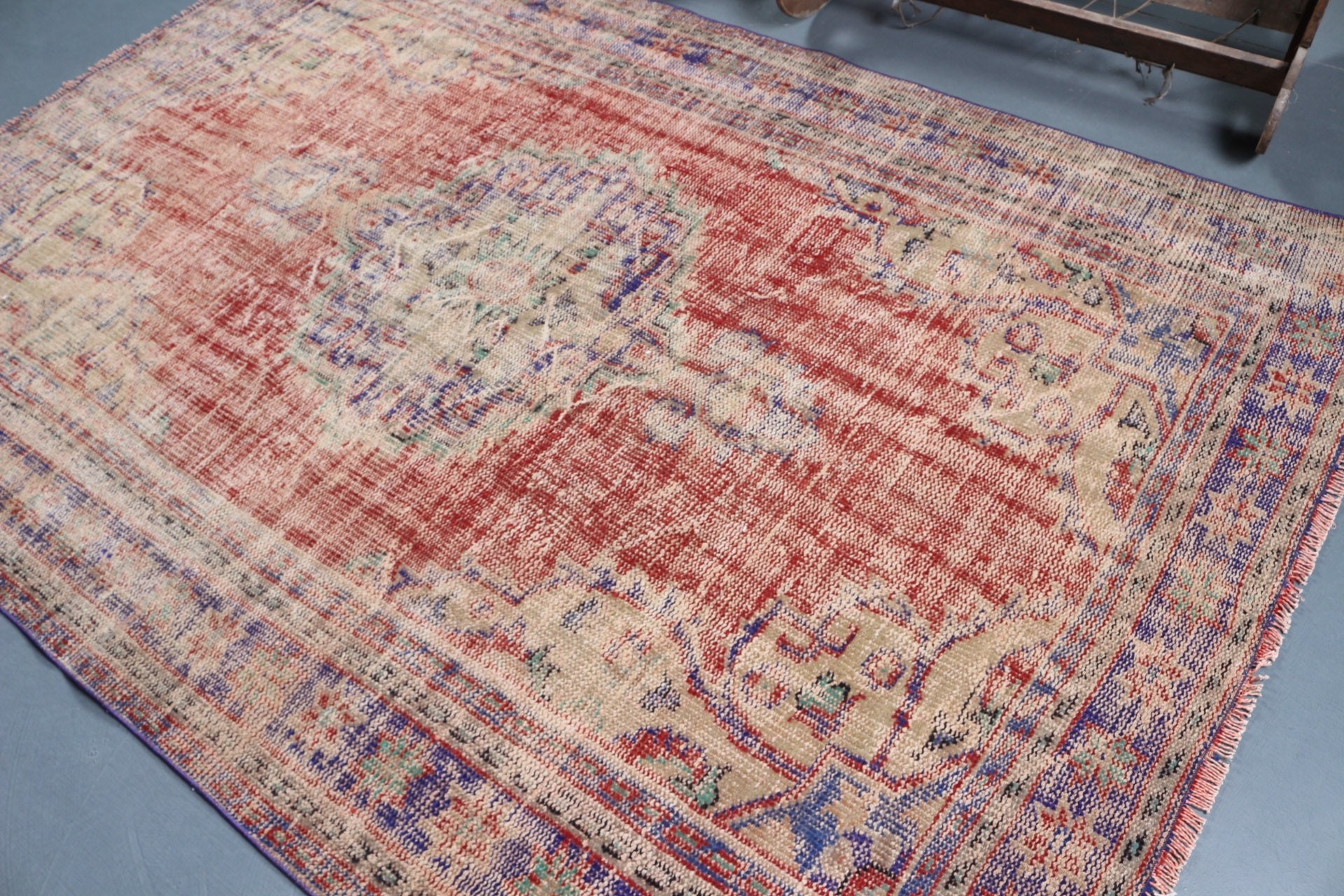 Vintage Rug, 5.9x8.6 ft Large Rug, Antique Rugs, Rugs for Bedroom, Red Oushak Rugs, Salon Rug, Anatolian Rug, Dining Room Rug, Turkish Rug