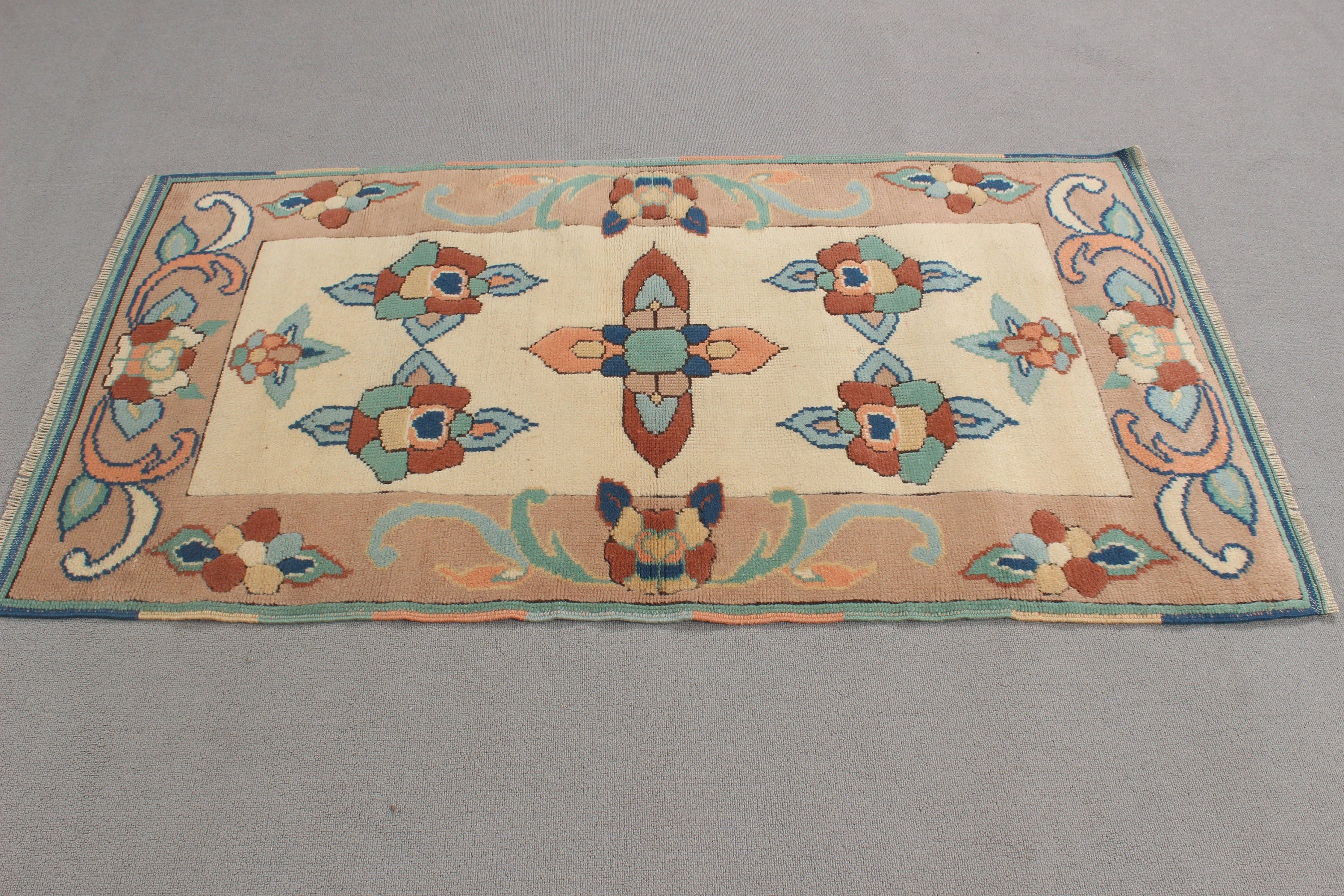 Küçük Boho Halılar, 2.8x5.1 ft Küçük Halılar, Bej Ev Dekorasyonu Halısı, Düz Dokuma Halı, Vintage Halılar, Türk Halıları, Geometrik Halı, Banyo Halısı