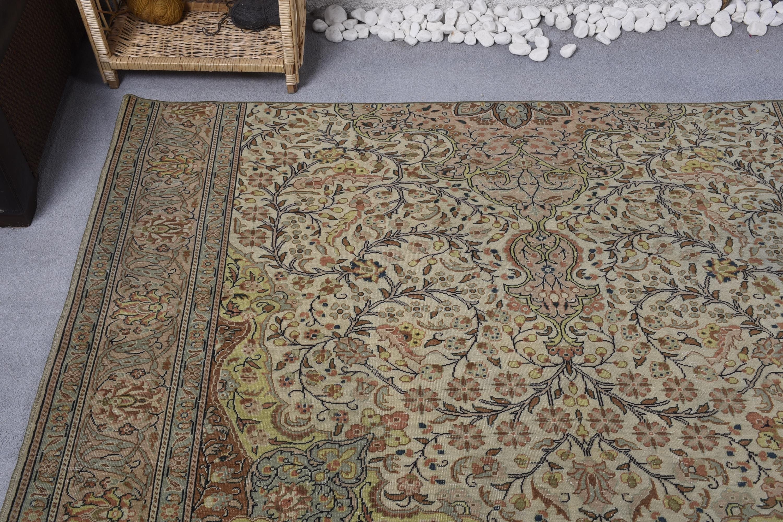 Bohem Halı, Modern Halılar, Lüks Halı, 3,9x6,5 ft Alan Halısı, Boho Alan Halısı, Yeşil Oryantal Halı, Oushak Alan Halıları, Vintage Halı, Türk Halısı