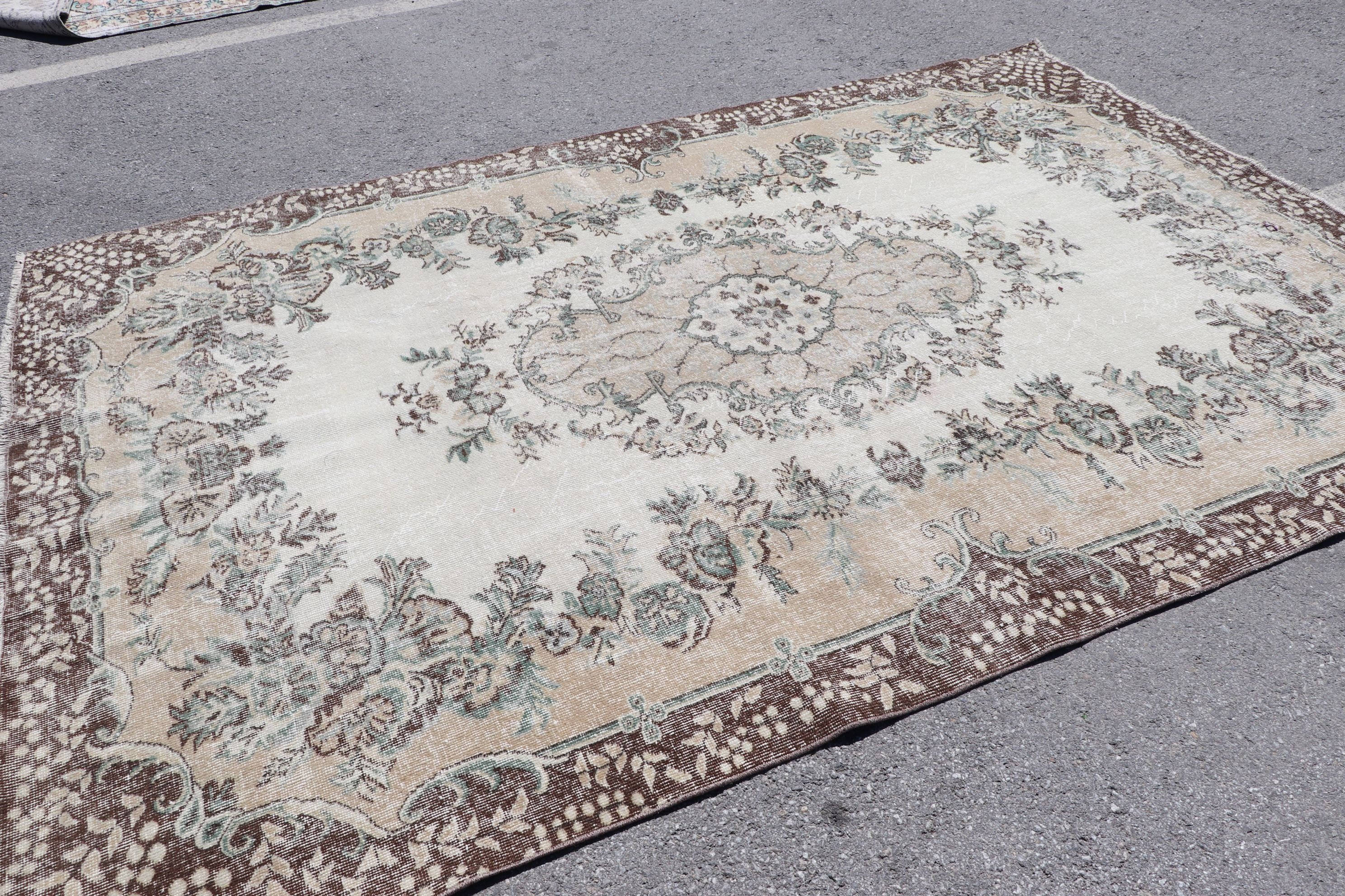 6.6x9.6 ft Büyük Halılar, Vintage Halılar, Salon Halısı, Yatak Odası Halıları, Türk Halıları, Oturma Odası Halısı, Bej Yer Halısı, Yün Halı