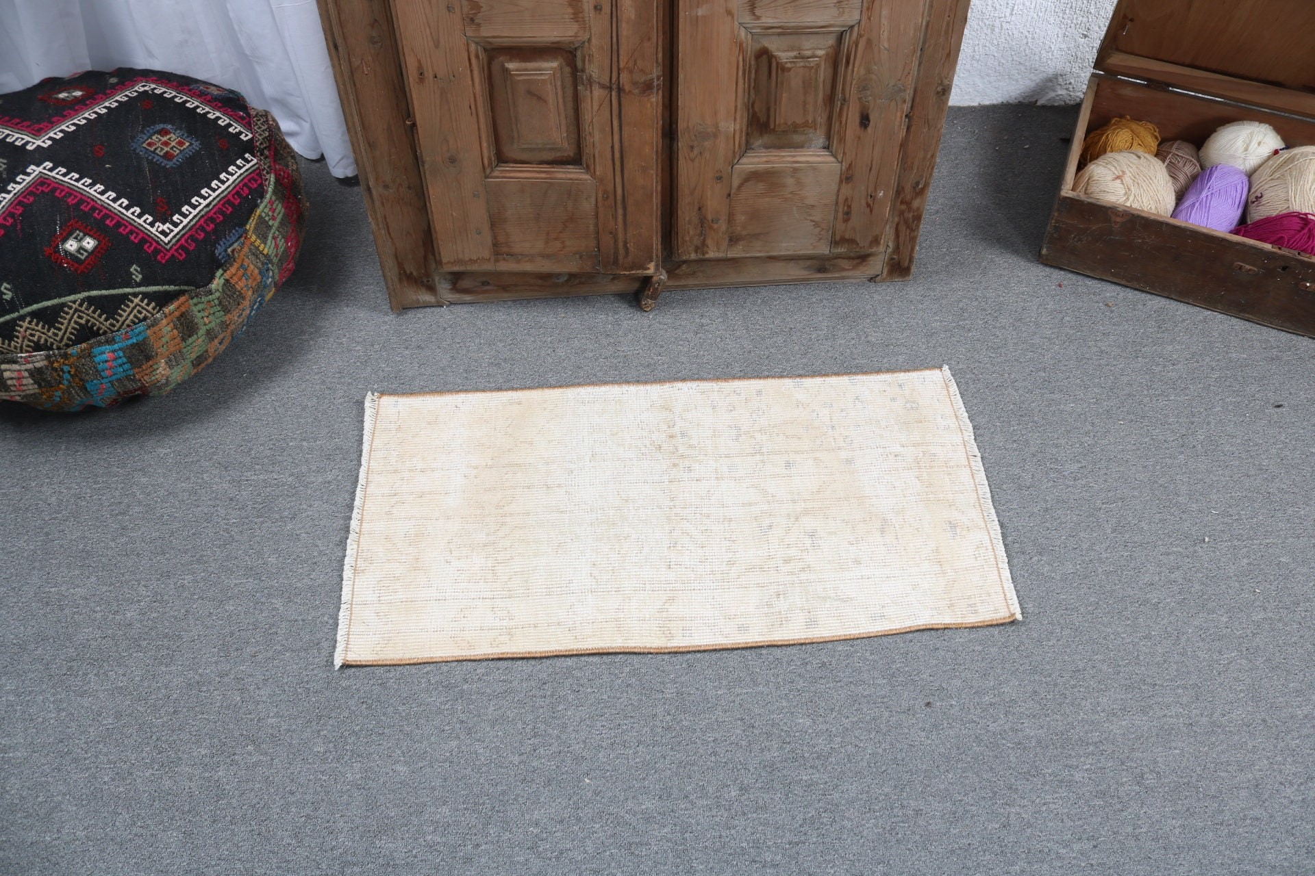 Kapı Paspası Halısı, Bej Nötr Halılar, Yer Halısı, Giriş Halıları, Vintage Halılar, Oryantal Halı, Türk Halısı, Nötr Halı, 1,5x2,9 ft Küçük Halılar