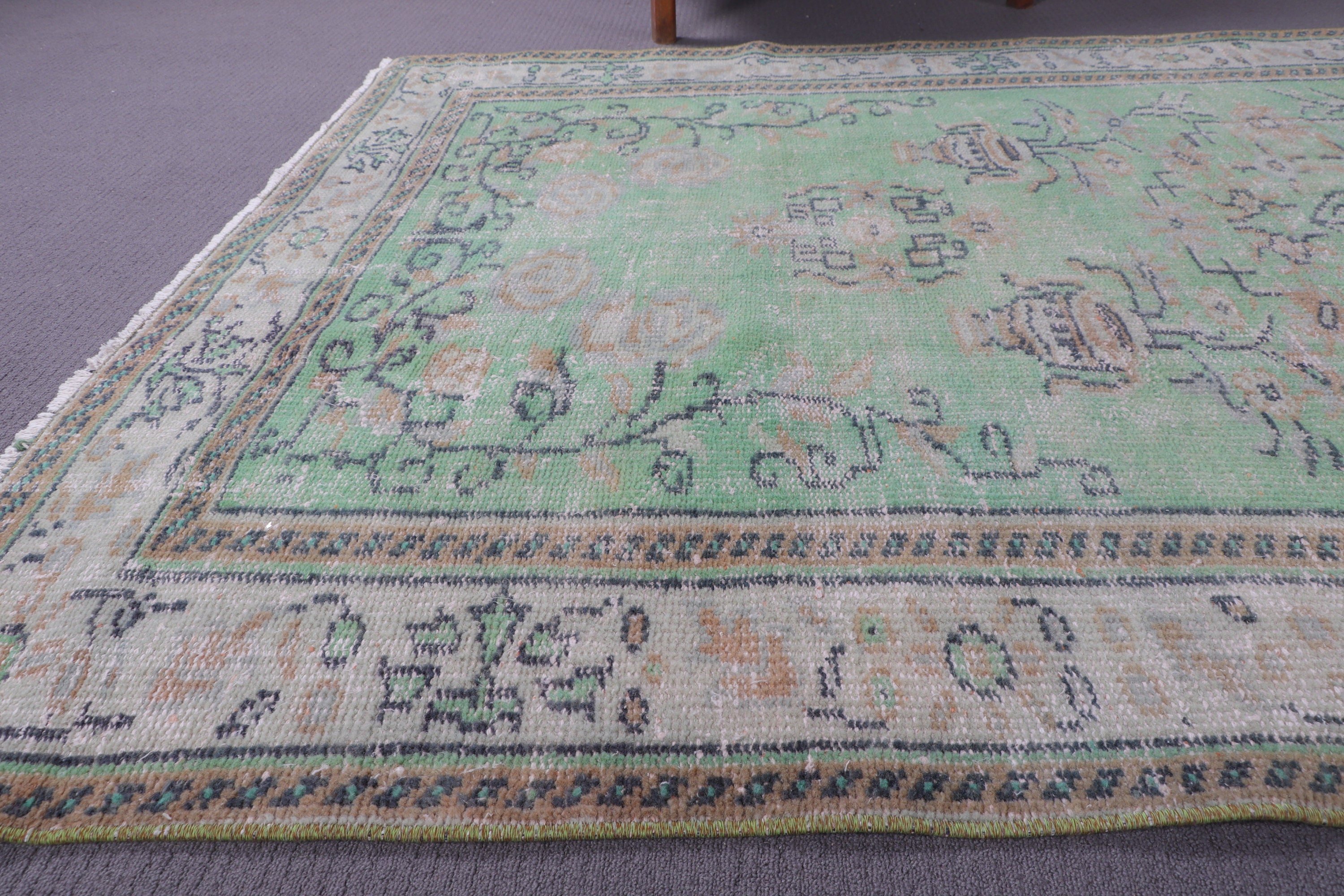 Nötr Halılar, 4.7x7.9 ft Alan Halısı, Antika Halılar, Türk Halısı, Modern Halılar, Boho Alan Halısı, Yemek Odası Halısı, Yeşil Nötr Halı, Vintage Halılar