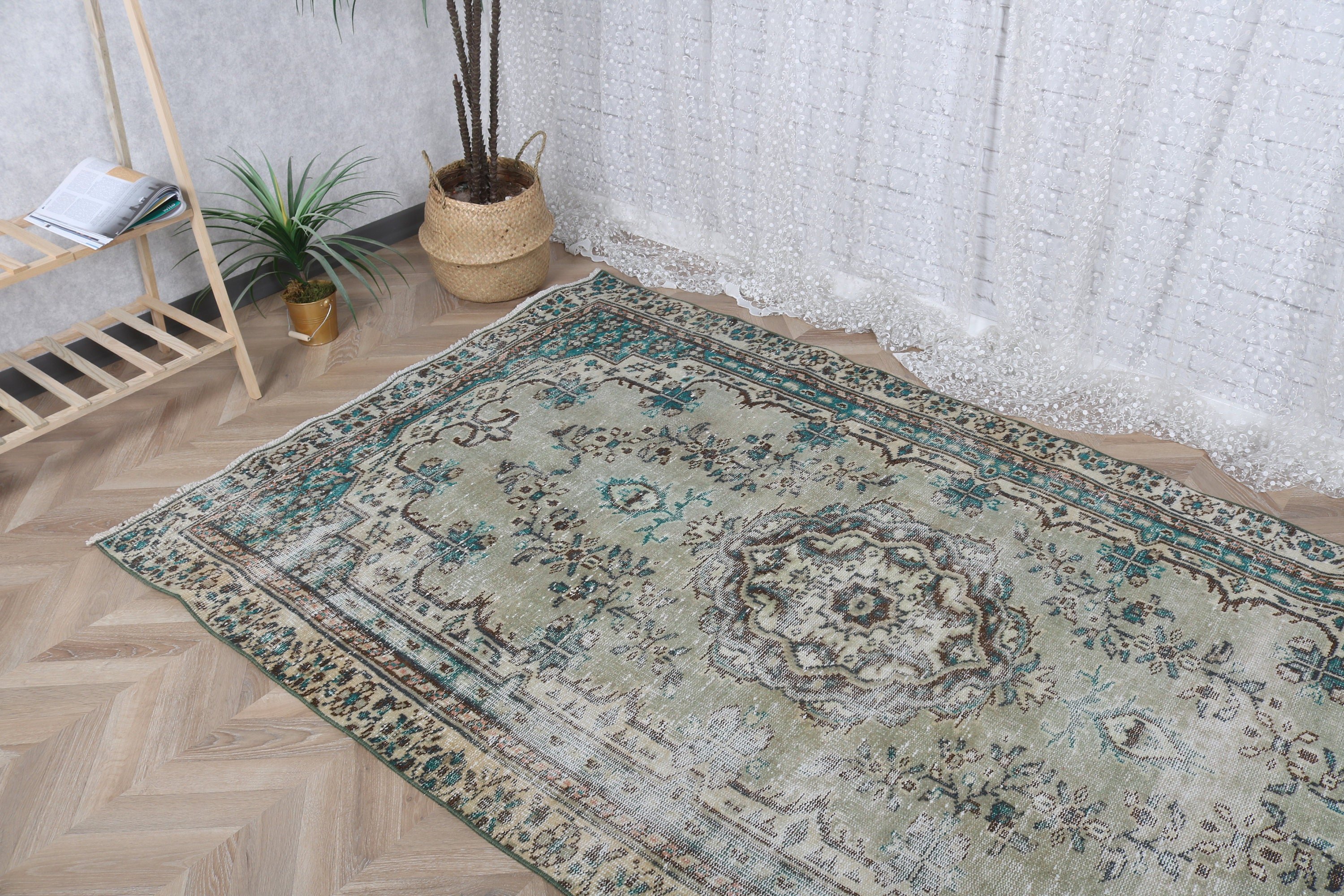 Vintage Rugs, Outdoor Rug, Kitchen Rugs, Indoor Rugs, Turkish Rug, Rugs for Living Room, Green Bedroom Rugs, Wool Rug, 4.8x8.2 ft Area Rugs