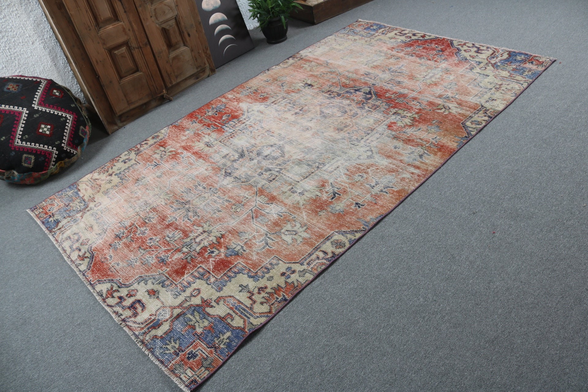 Red Moroccan Rug, Floor Rug, Turkish Rug, Neutral Rugs, Vintage Rug, Kitchen Rugs, Large Oushak Rugs, 5x8.5 ft Large Rug, Bedroom Rugs