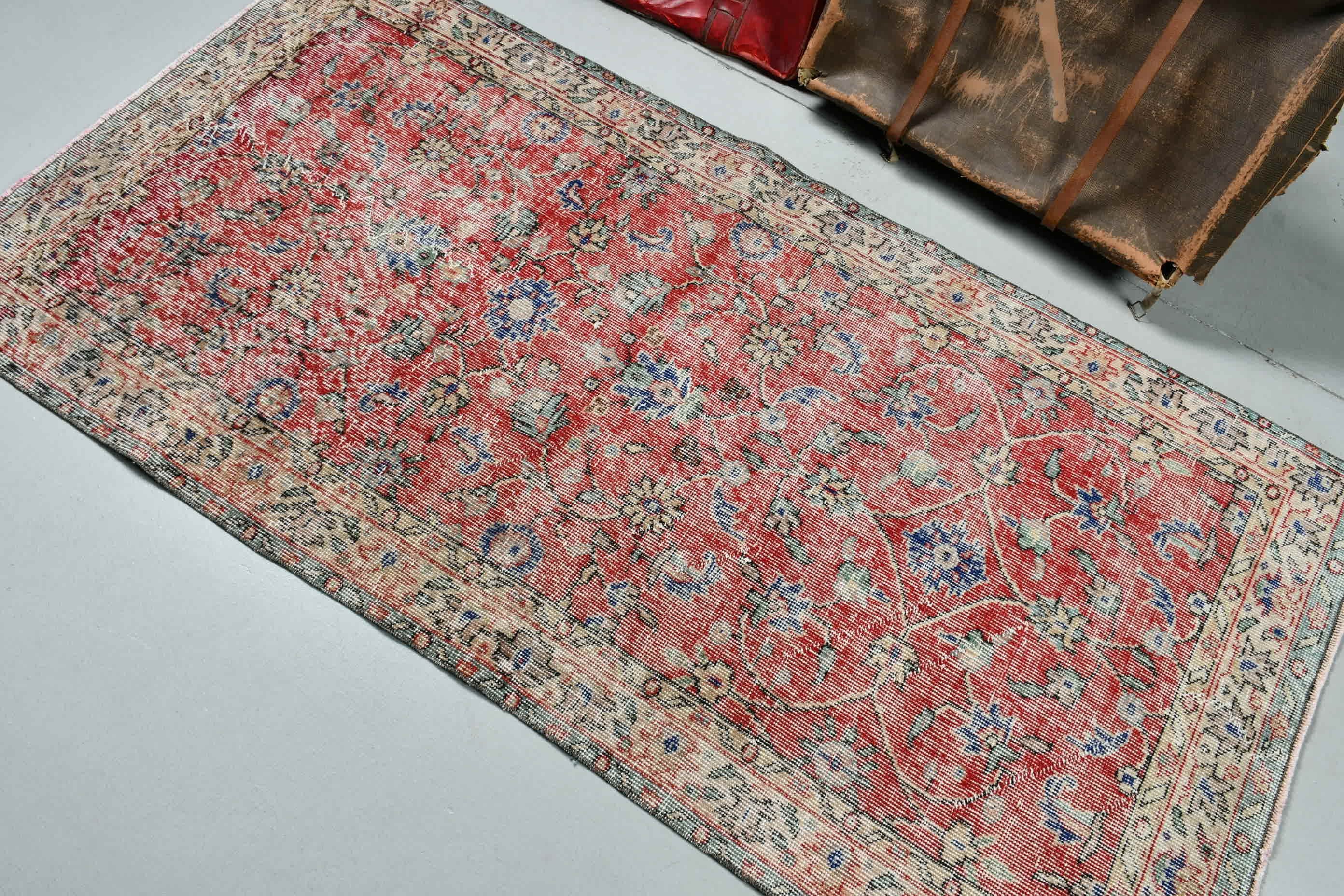 Kırmızı Mutfak Halısı, 3.3x6.5 ft Aksan Halıları, Türk Halısı, Vintage Halılar, Antika Halı, Çocuk Odası Halıları, Retro Halılar, Çocuk Halıları, Yün Halılar