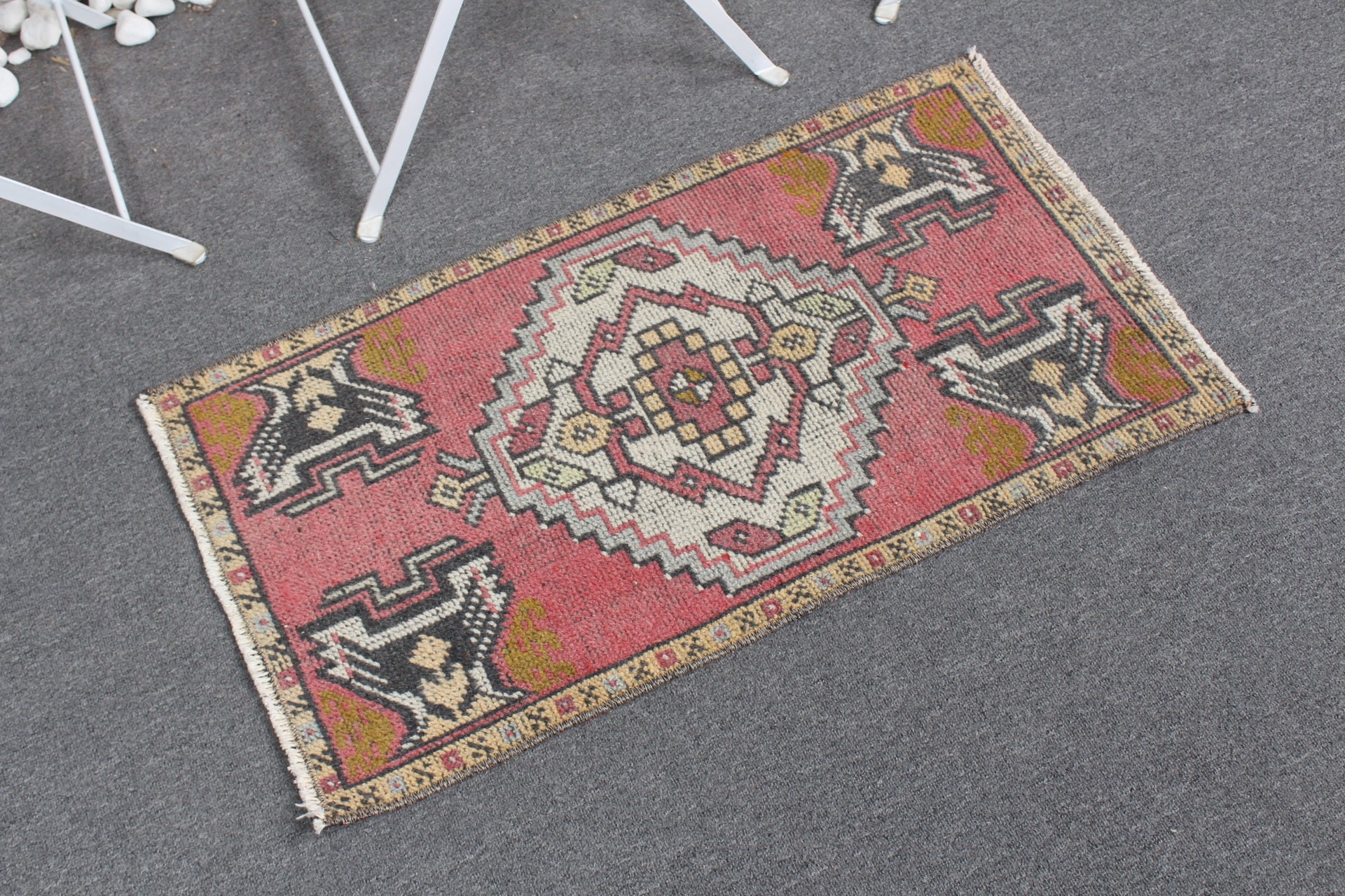 Door Mat Rug, Turkish Rugs, Rugs for Bathroom, Cool Rug, Kitchen Rug, 1.5x2.8 ft Small Rug, Pink Antique Rug, Vintage Rug, Bedroom Rug